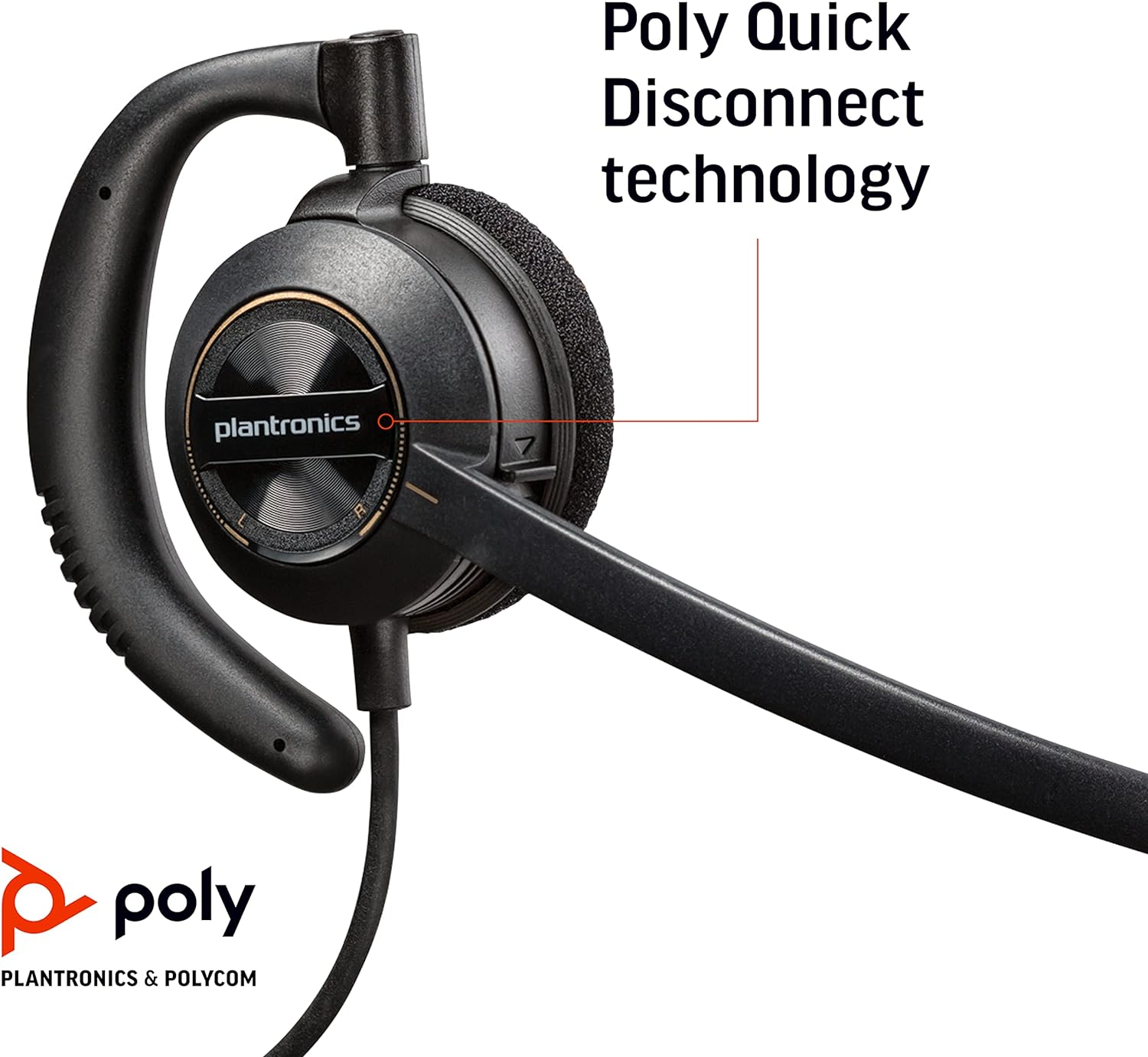 Plantronics Poly - Encorepro 530 Quick Disconnect (QD) Headset - Works with Poly Call Center Digital Adapters (Sold Separately) - Acoustic Hearing Protection - Over-The-Ear Wearing Style,Black image number 1