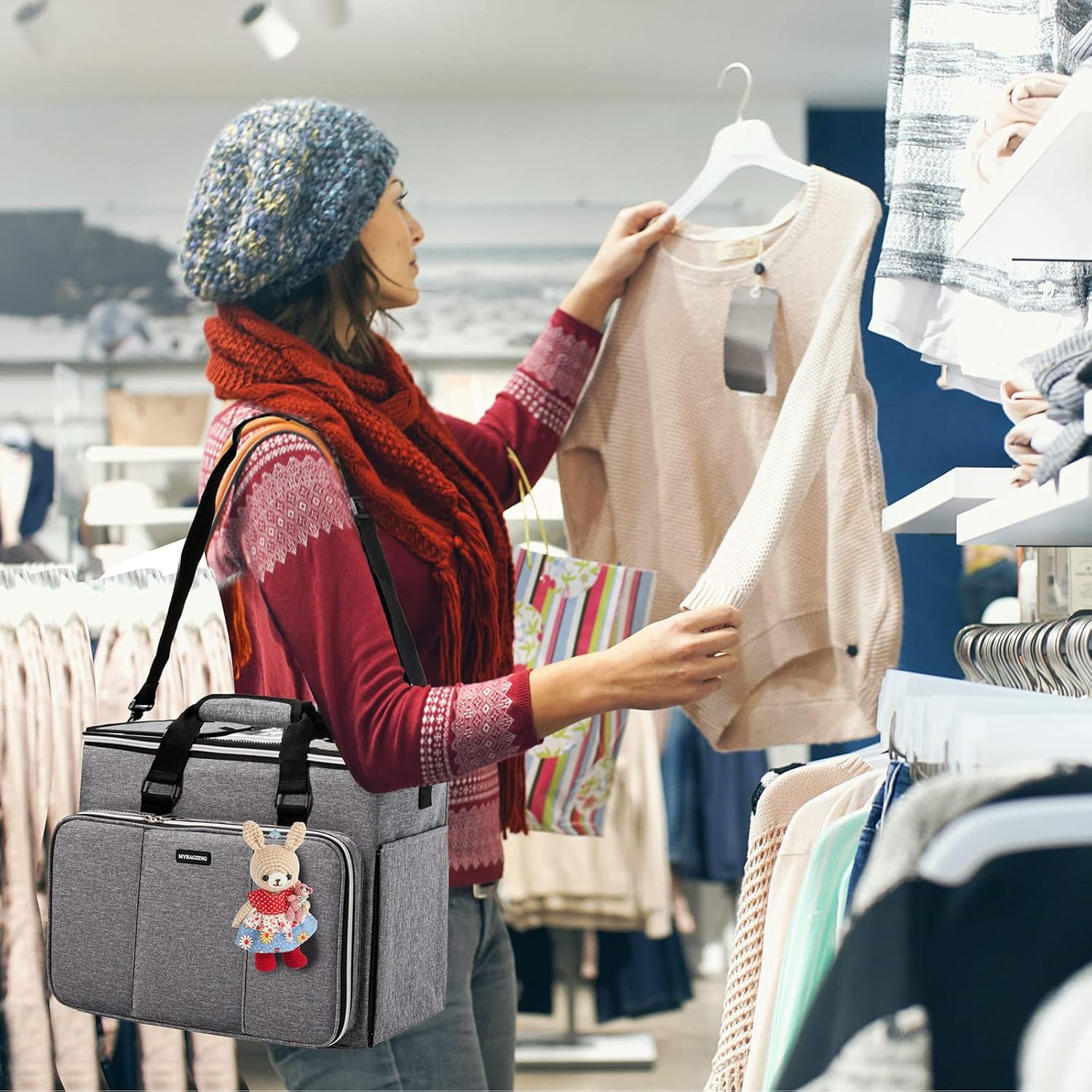 Knitting Bag, Large Yarn Storage Organizer, Crochet Bags and Totes, Yarn Bags for Crocheting, Yarn Holder Case for Knitting Needles, Crochet Hooks, Knitting Accessories, Unfinished Project, Grey. image number 1