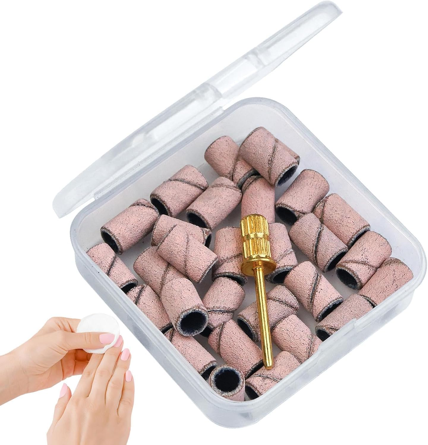 Nail Sanding Bands - Nail File Sanding Bands with Mandrel Bit - Fine Grit Nail File Sanding Bands for Acrylic Nails Gel Manicures and Pedicure Pochy image number 4