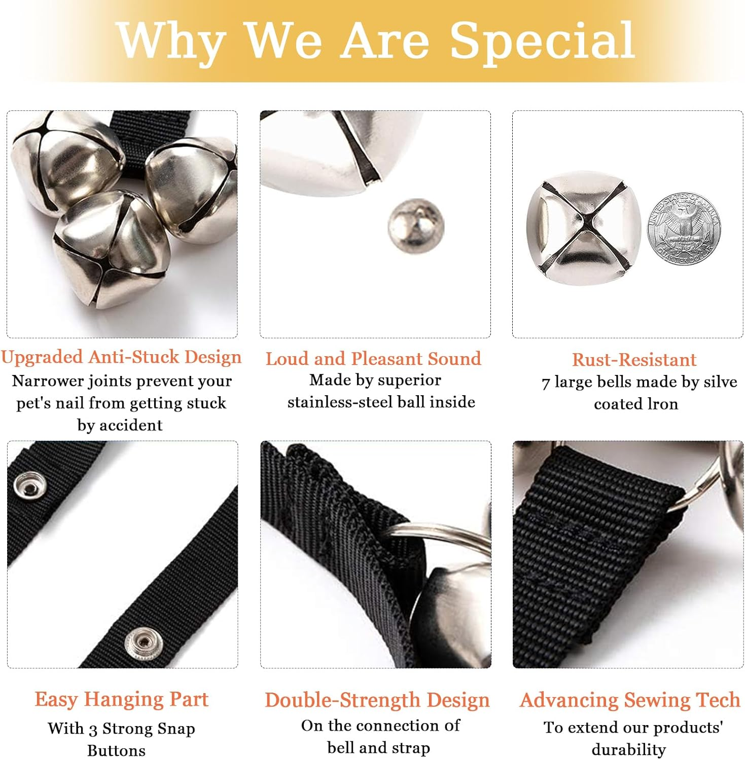 Dog Training Doorbells, Durable Puppy Toilet Training Bells with Loud Jingle, Adjustable Dog Training Bells for Puppy Potty Training,Adjustable Strap Door Bell,Dog Bells Puppy Training Bell image number 3