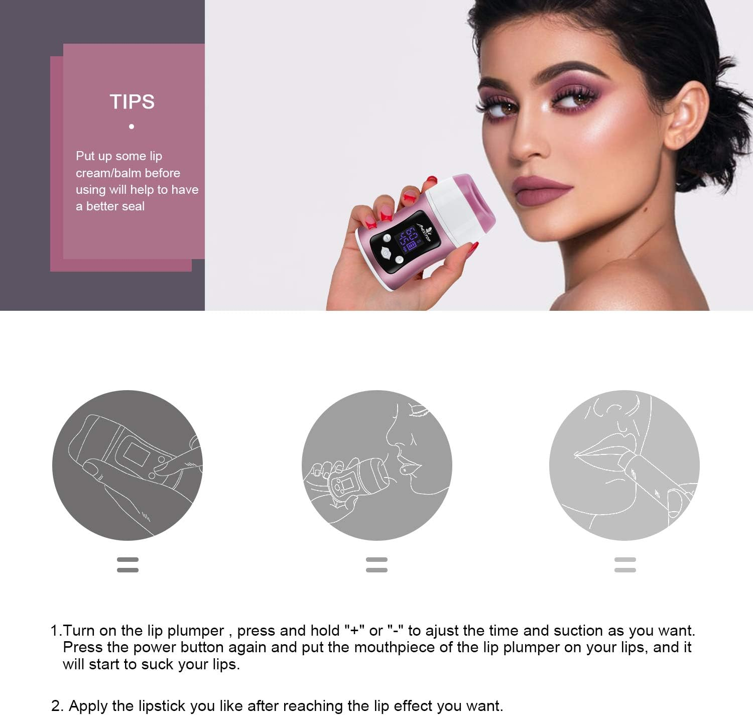 Upgraded Automatic Lip Plumper Device Smart Control Digital Display USB Charging for Lips Makeup (Pink) image number 2