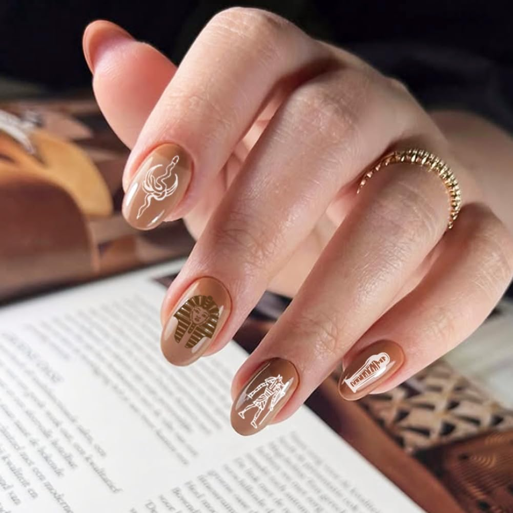 PH Pandahall 5Pcs Egyptian Elements Nail Stamping Plates, Pharaoh Mummy Nail Art Templates Snake Nail Art Stencil Stainless Steel Nail Image Plates for Women Nail Design Print Manicure Salon image number 1
