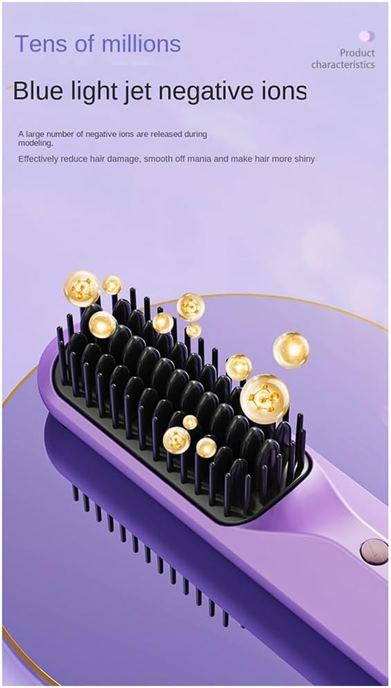 Rechargeable Hot Comb Cordless Hair Brush Straightener Heat Pressing Combs Electric Comb anti Burn Fast Heating-C - Pink image number 5