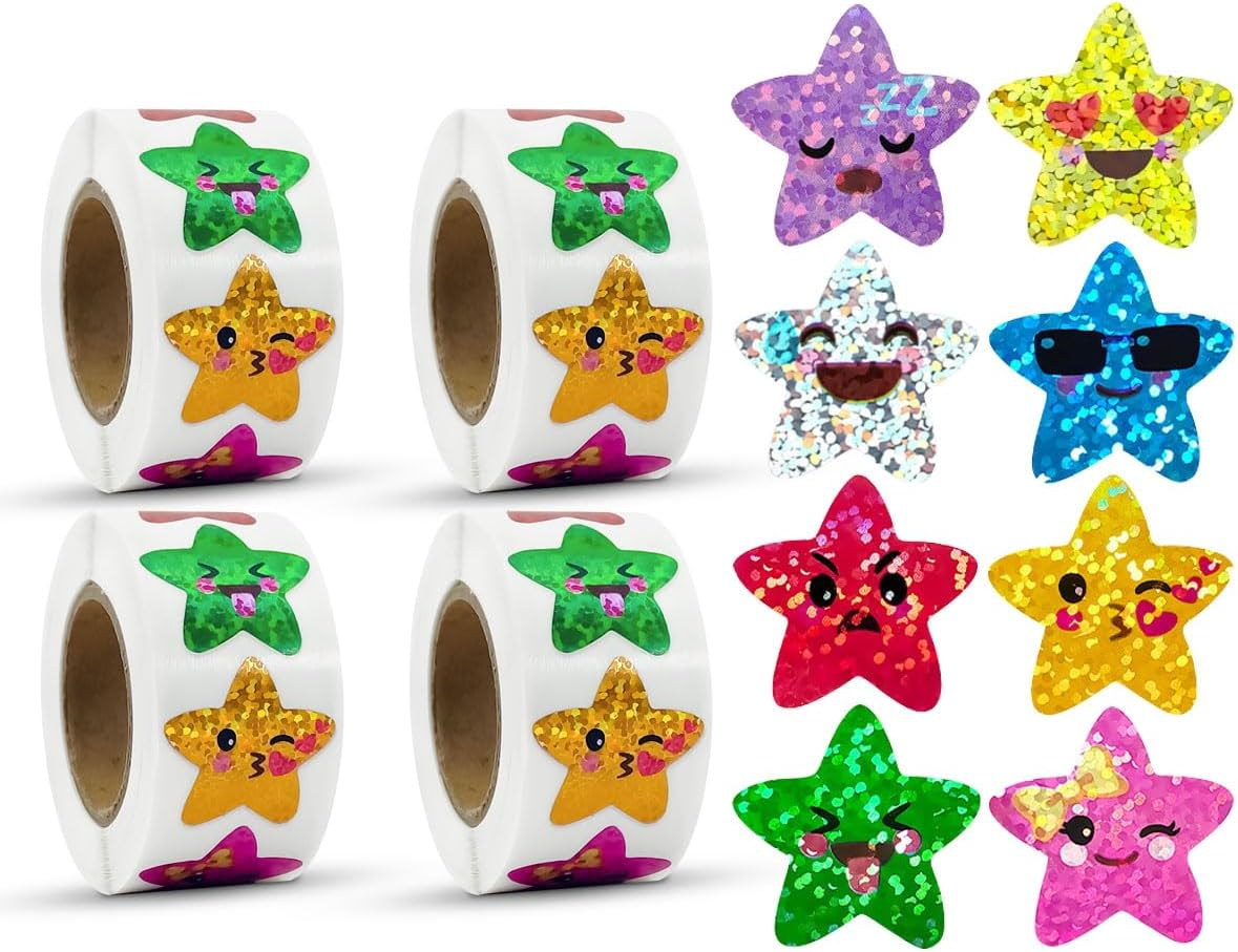 KALYRON 2000 Pcs Multicolor Star Stickers,Fun Reward Stickers for Teachers & Students,Vibrant, Durable & Easy Peel,Perfect for Classroom, Crafts, Charts & Gifts, 4 Rolls