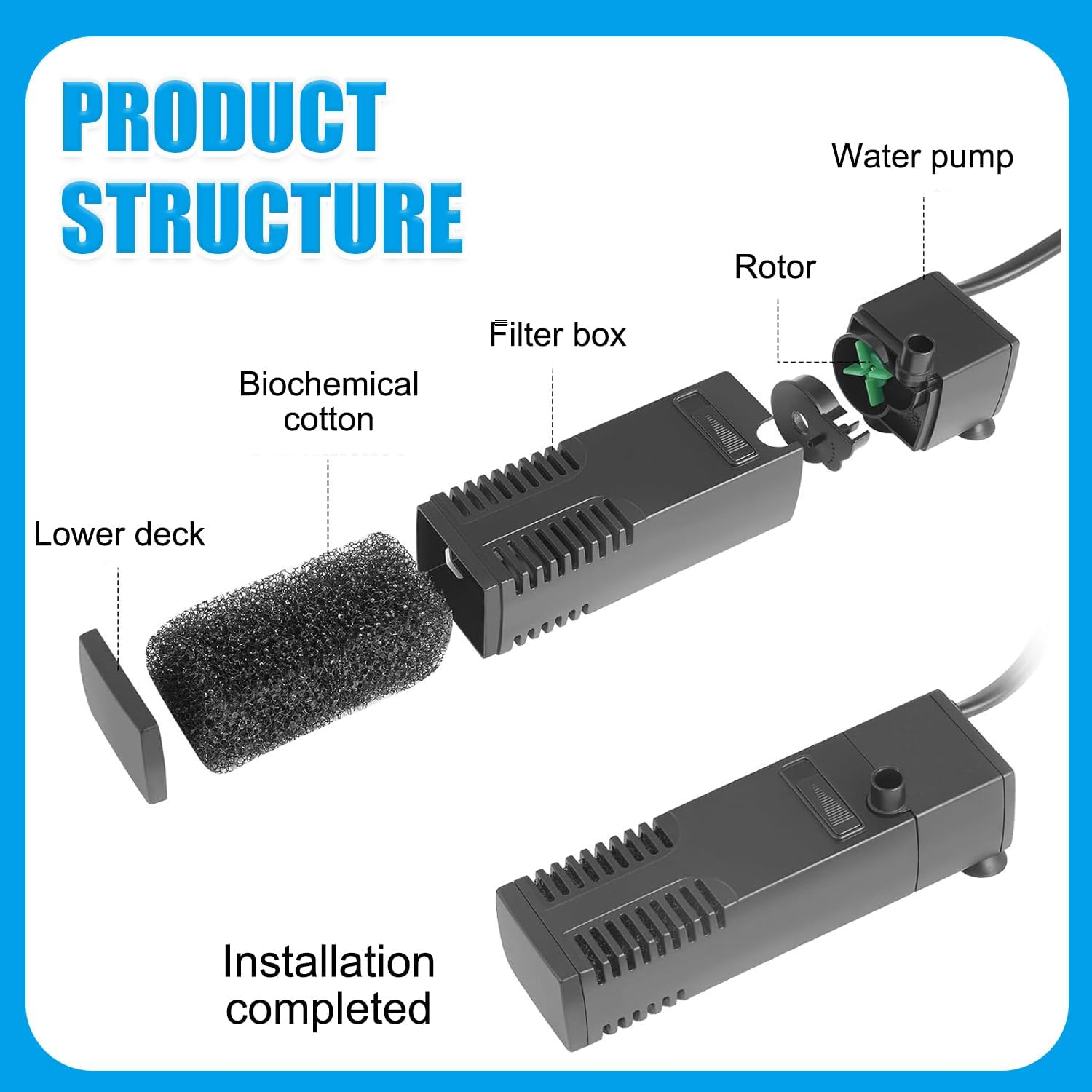 Submersible Fish Tank Filter, 6W Aquarium Filter with Water Pump, 600L/H Adjustable Internal Fish Tank Filter, for Aquarium Filtration, Oxygenation, Circulation image number 6