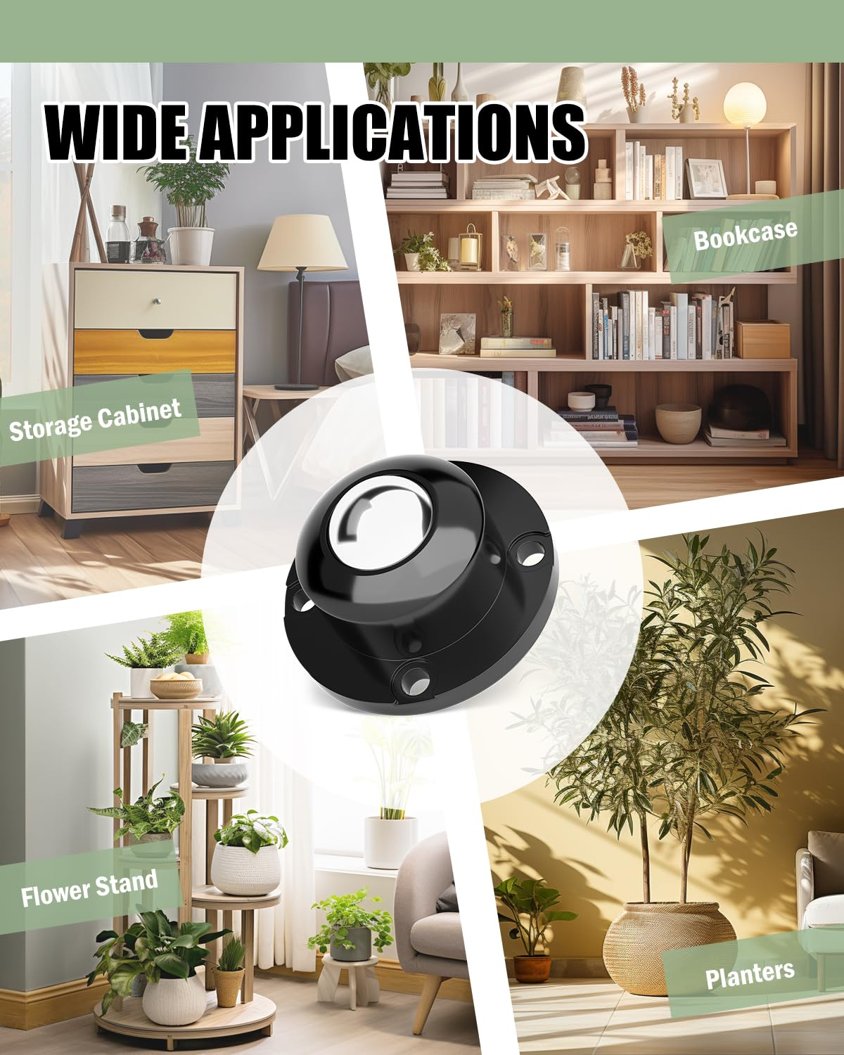 Self Adhesive Caster Wheels, Appliance Rollers for Kitchen Appliances, 1 Inch Swivel Steel Universal Wheel Appliance Sliders, 28 LBS Load Capacity per Wheel Low Profile Roller (8 PCS, Black) image number 5