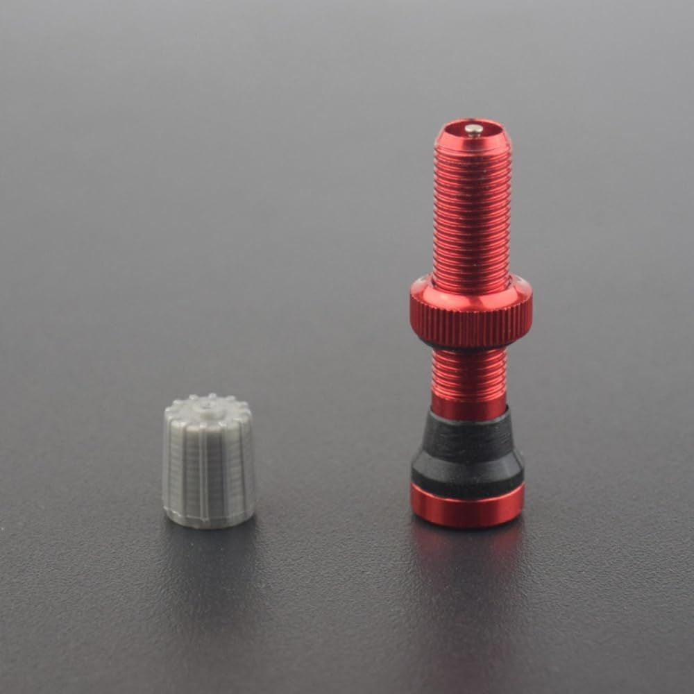 2Pcs 44Mm Red Tubeless Air Valve Aluminum Alloy Tyre Valve round Base Small Size Valves for MTB Road Bike Tubeless Valve Stem (With Caps) image number 3