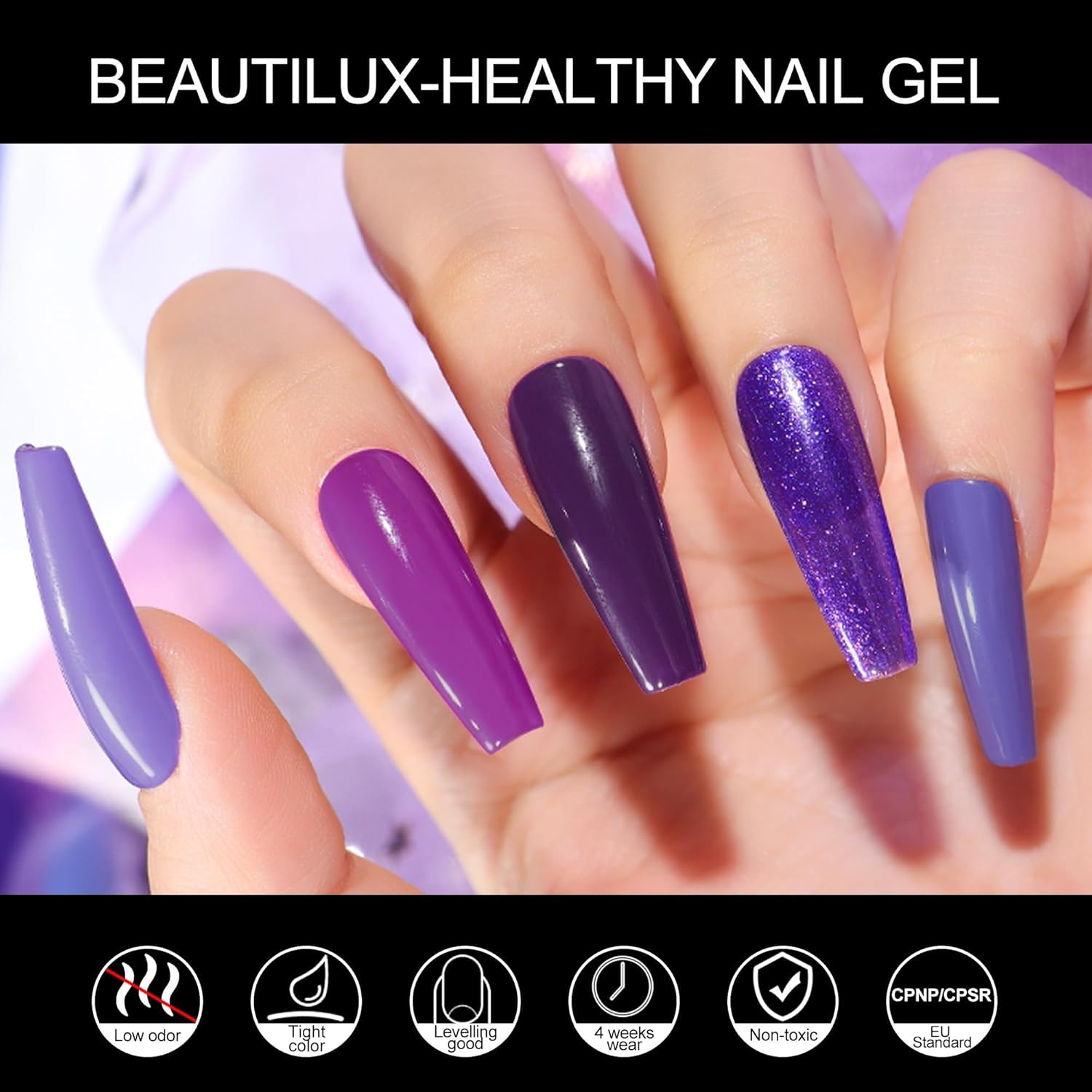 Beautilux UV Nail Polish Purple, 6 Colours, 10 Ml, Soak off Gel Nail Polish Set for Home Manicure, Nail Art, Manicure (Purple Series) - Dunkelblau Serie image number 6