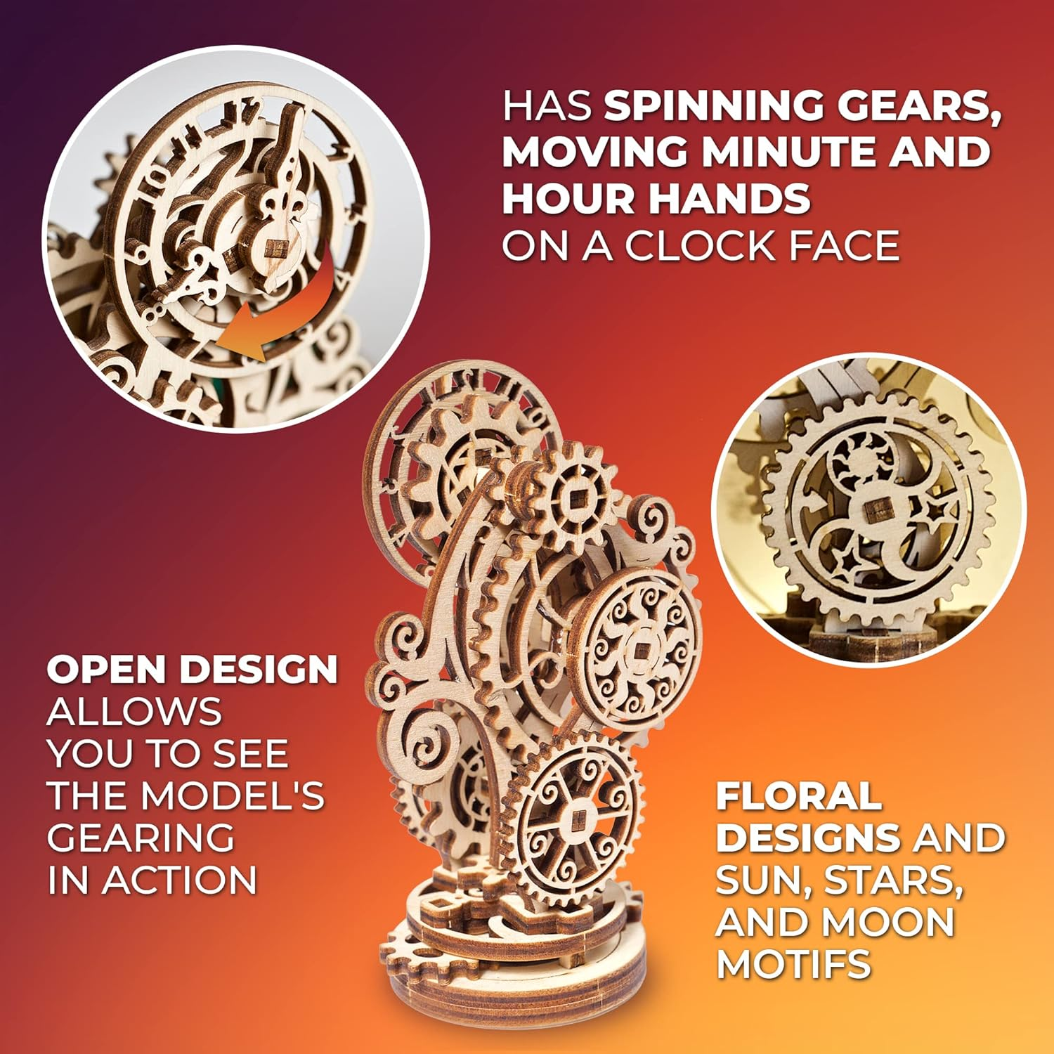 Steampunk Clock Ugears 3D Mechanical Model, Self-Assembling DIY Craft Set, Wooden Box School Project