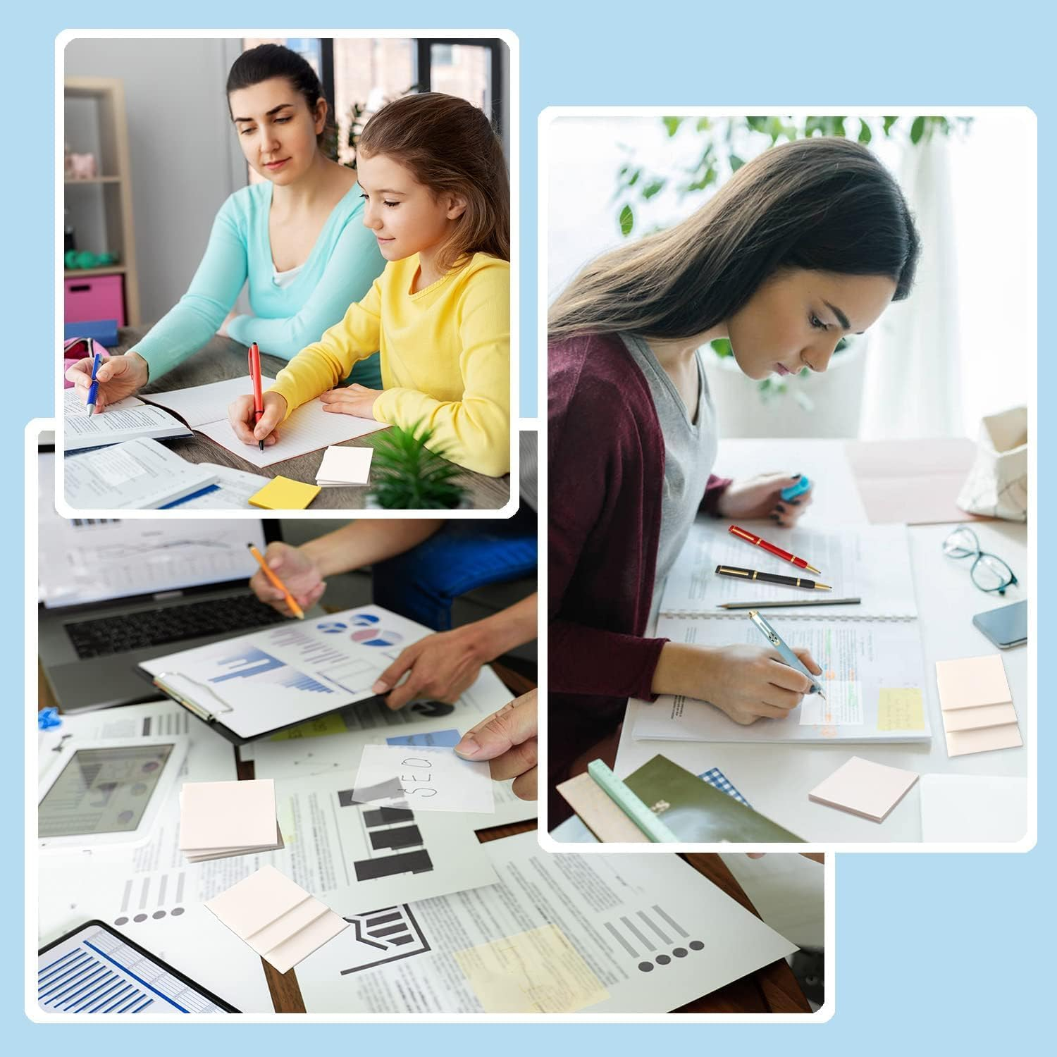 UKKQES Transparent Sticky Notes - 3X3 Inch 6 Pads/300 Sheets Clear Sticky Notes Waterproof Self-Adhesive Translucent Sticky Note Pads for Books Annotation, See through Sticky Notes for School & Office