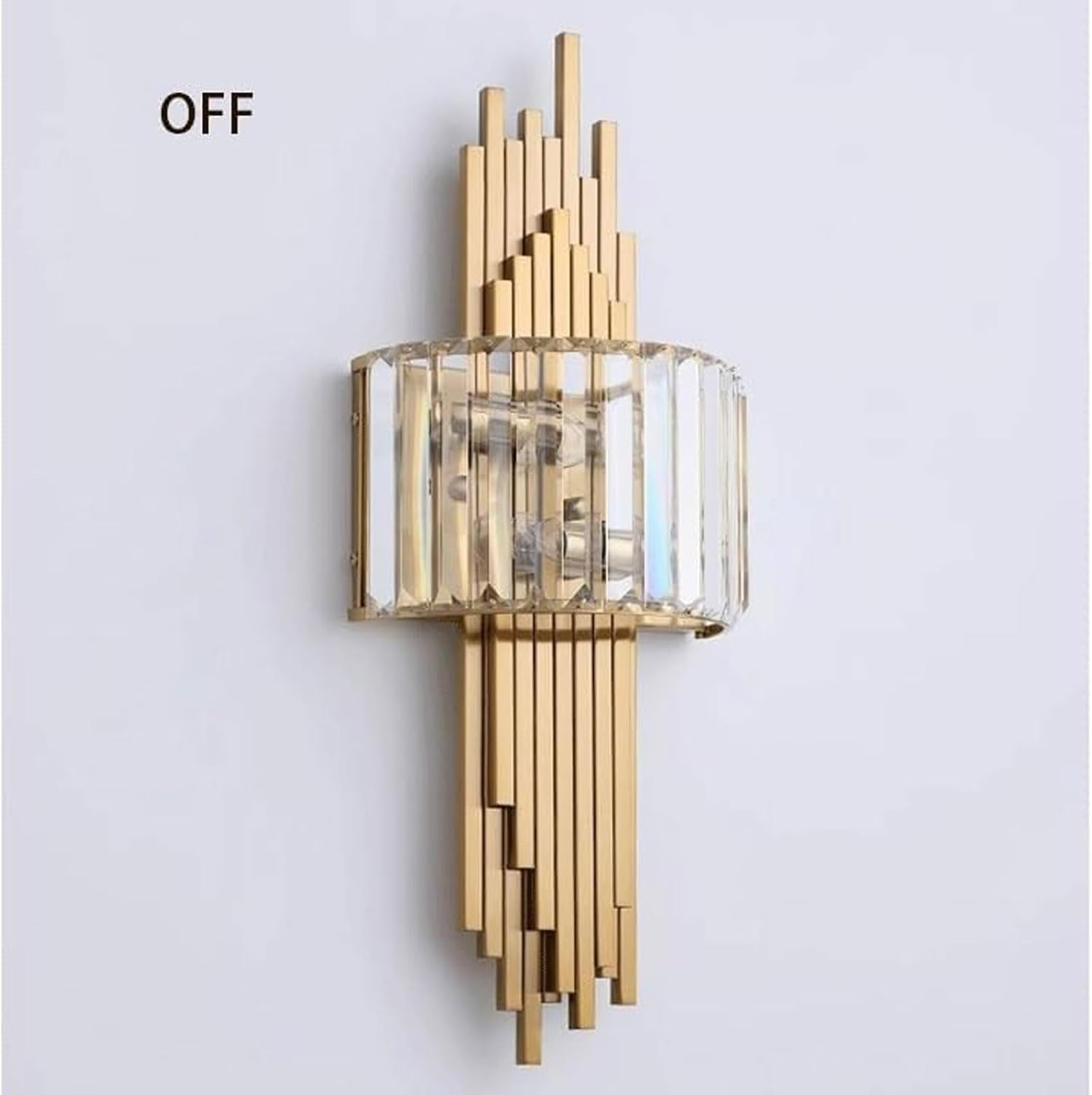 Gold Large Metal Base Mid Century Crystal Wall Lamp E14 2-Lights Wall Sconce Fixtures for Bedroom Bedside Bathroom Hallway Wall Lighting image number 3