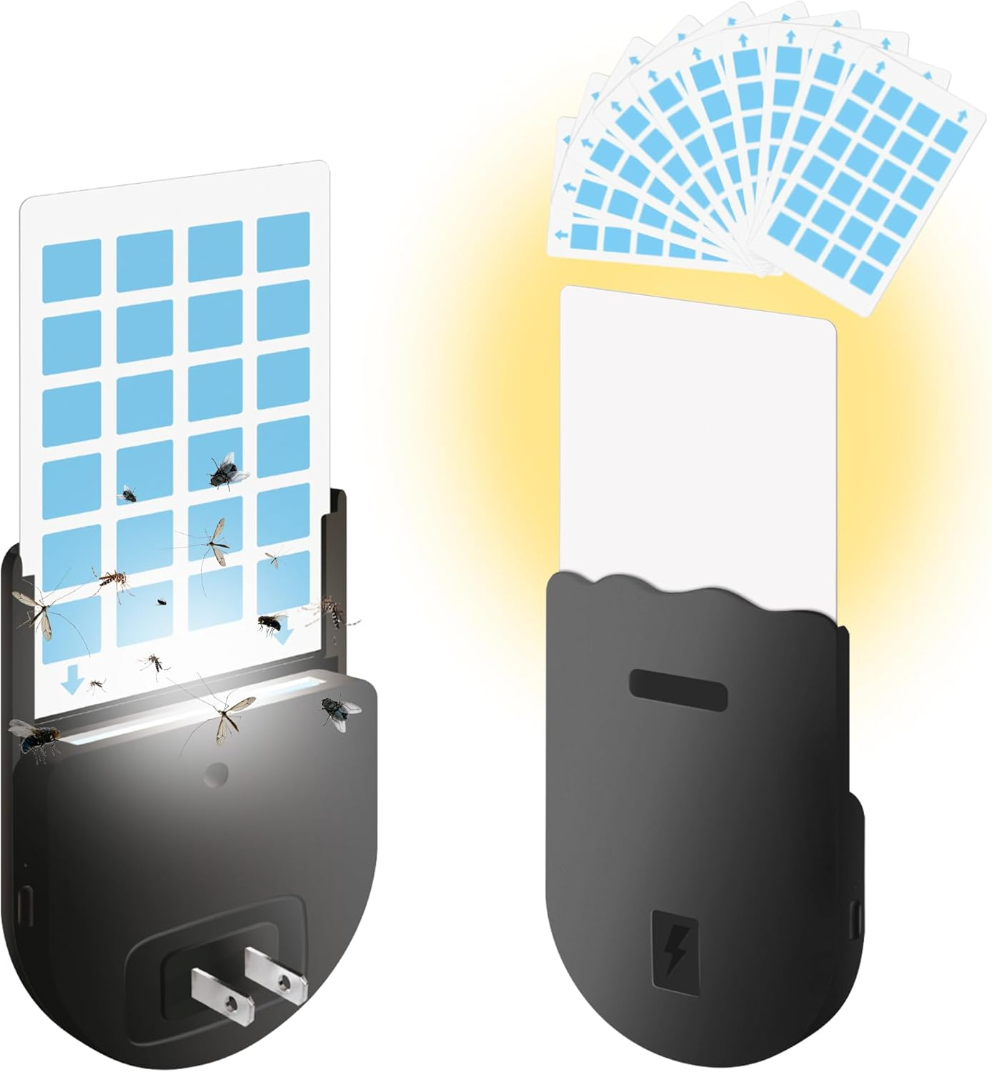 Flying Insect Trap,2 in 1 Indoor Plug-In Bug Zapper,1 Trap Black and 6 Glue Cards,Fruit Fly Trap for Gnat,Moth,Mosquito,Suitable for Every Part of the Home (Black) image number 4