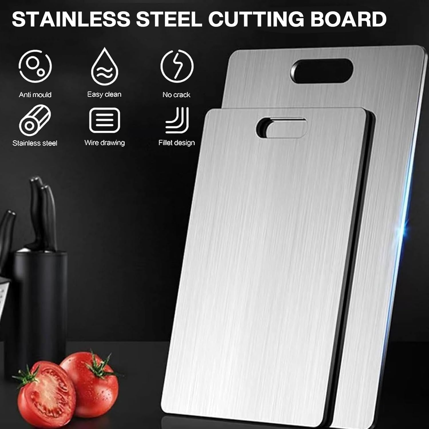 2 Pack Cutting Boards for Kitchen, Stainless Steel Cutting Board, Upgrade Double Sided Board, 304 Stainless Steel Food Grade Cutting Board for Meat Fruit & Vegetable(34&times;23, 39&times;28Cm) image number 1