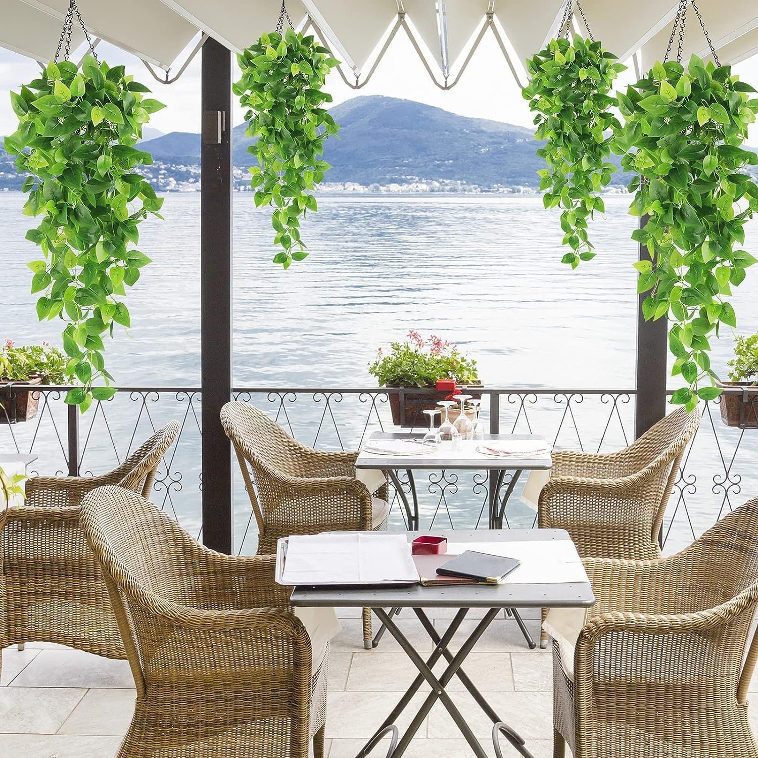 4Pcs Artificial Hanging Plants 3.6Ft Fake Ivy Vine Fake Ivy Leaves for Wall House Room Patio Indoor Outdoor Home Shelf Office Decor (No Baskets)