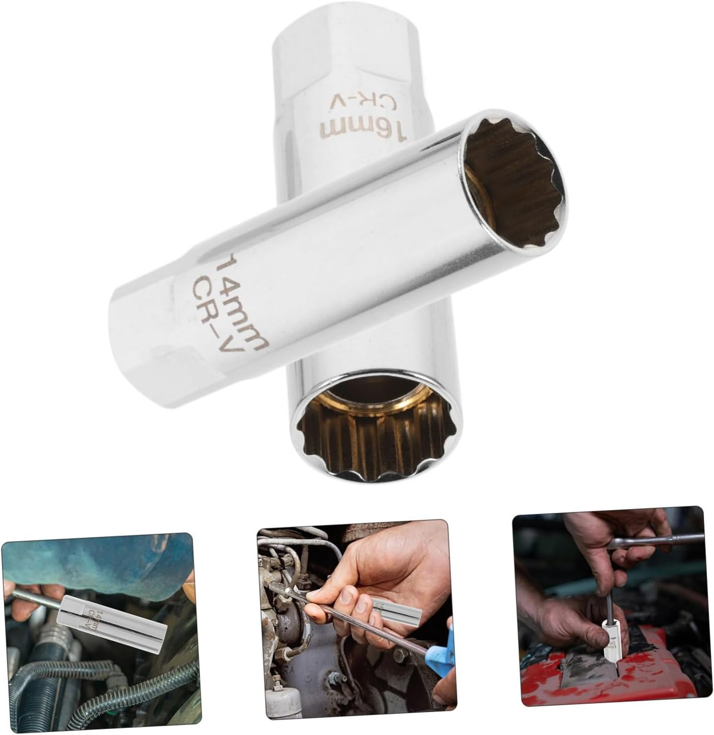 Mikinona 3/8 Spark Plug Socket Set 14Mm and 16Mm Magnetic Wrench Car Spark Plug Removal Tool Professional Automotive Repair Accessories for Mechanics and Diy Maintenance image number 1