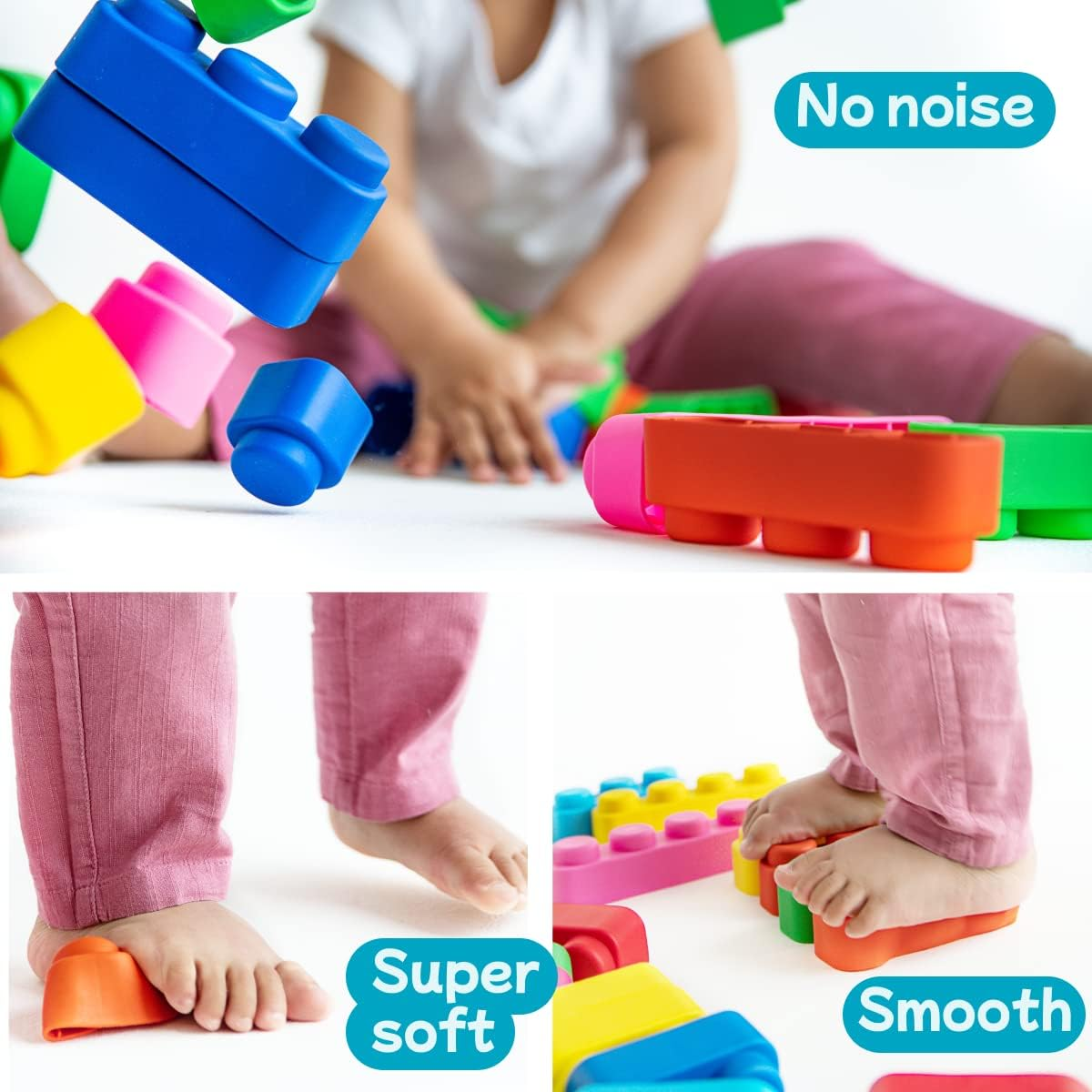 Soft Building Blocks (15 Pcs + 12 Wheels) Montessori Toys for Toddlers Age 3 Years | European Made | Colourful Early Learning Play Bath Cars Sensory Stacking Blocks image number 5
