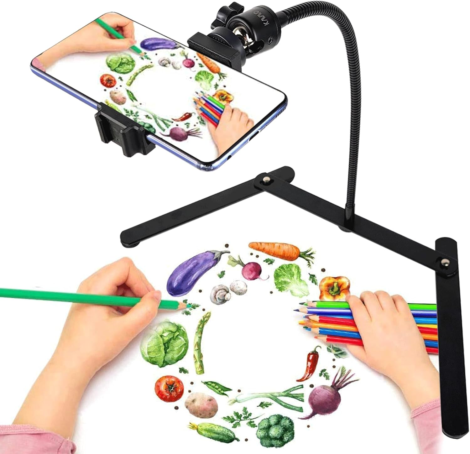 KAVAVO Adjustable Gooseneck Cellphone Holder,Overhead Phone Mount,Table Top Teaching Online Stand for Live Streaming and Online Video and Food Crafting Demo Drawing Sketching Recording. image number 3
