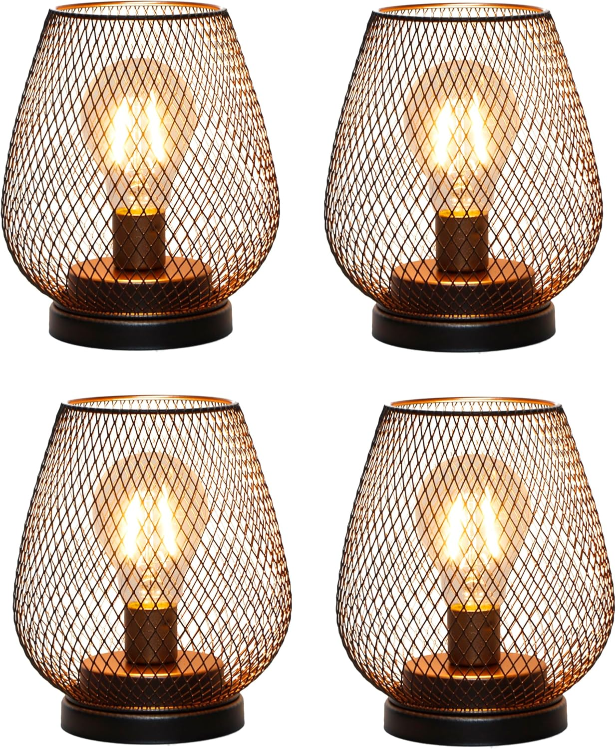 TRIROCKS Set of 4 Battery Operated Lamp LED Table Lantern, Metal Cage Cordless Lamps with LED Bulb，Vintage Decorative Outdoor Lantern for Weddings, Parties, Patio, Events for Indoors Shelf Decor image number 1