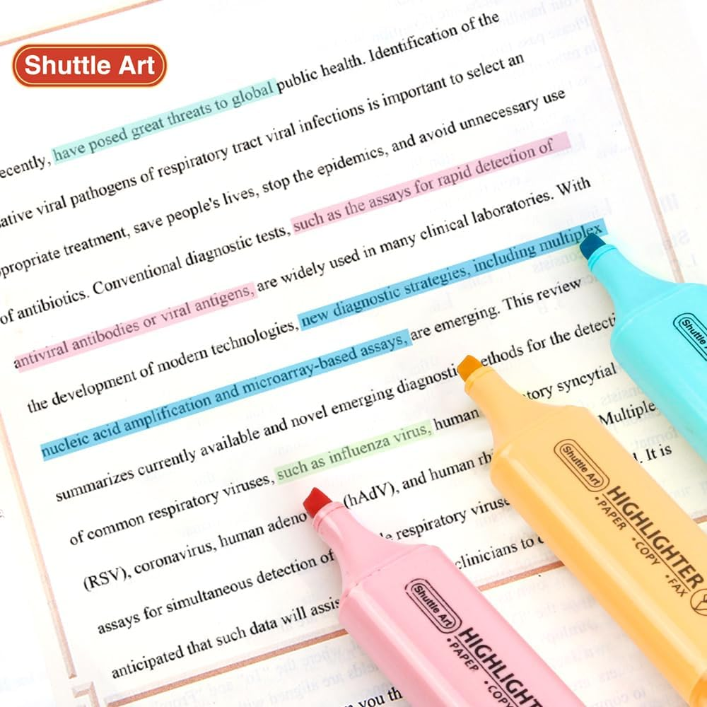 Pastel Highlighters, Shuttle Art 8 Assorted Macaron Colours Highlighter Pens, Chisel Tip Dry-Quickly Non-Toxic Highlighter Markers for Adults Kids Highlighting in the Home School Office - 8 Colours image number 2