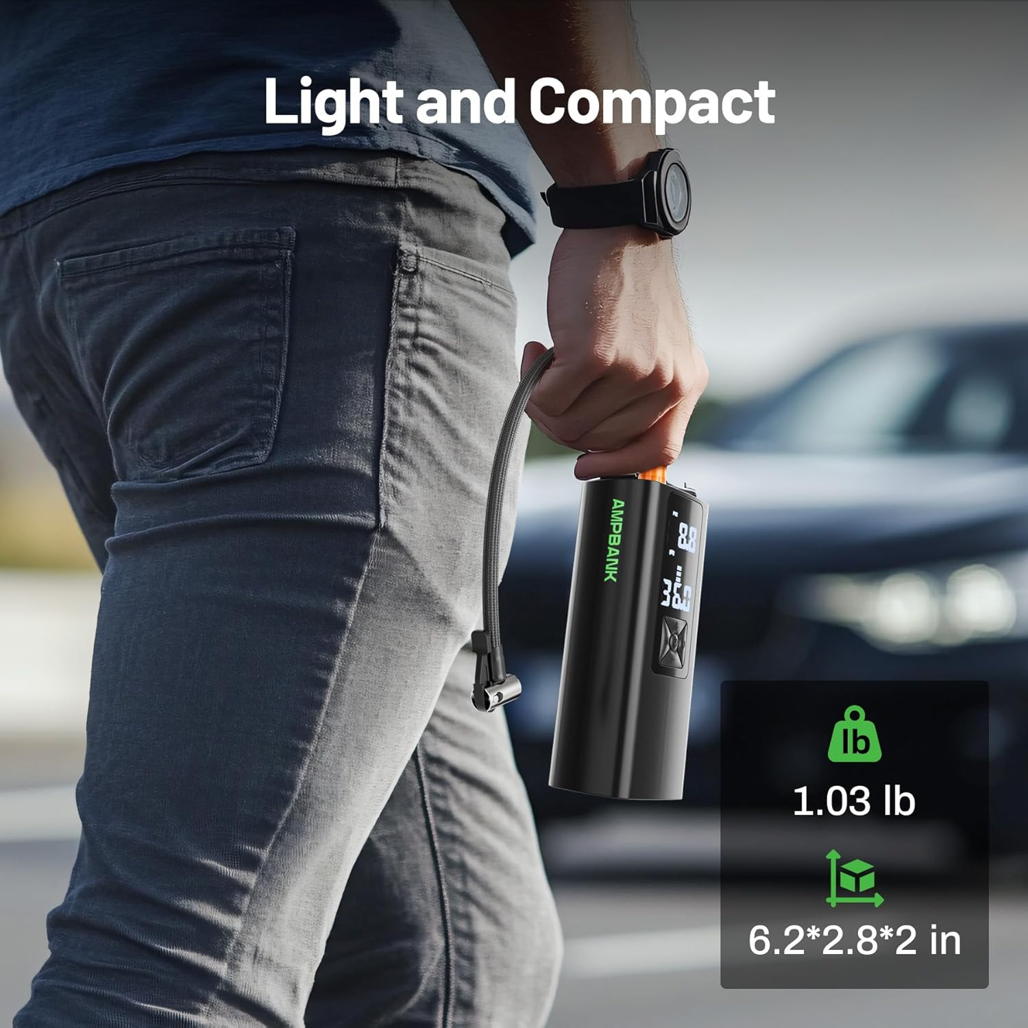 Tire Inflator Portable, AT003 Air Compressor for Car Tires, Tire Inflator 150PSI with 6000Mah Battery, Pressure Gauge & LED Screen, Auto Air Pump for Car, Motorcycle, Bike, Ball image number 1