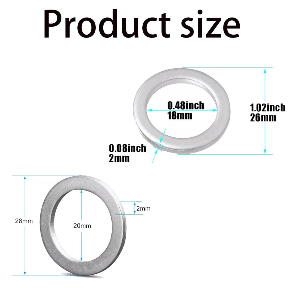 (12Pcs) 6Pcs Transmission Fluid&6Pcs Rear Differential Oil Drain Plug Washer Gasket Seal -20Mm+18Mm,Oem PN Part# 94109-2000&90471-Px4-000,Replacement for Hon-Da Acu-Ra Civ-Ic Acc-Ord Odys-Sey Fi-T image number 3