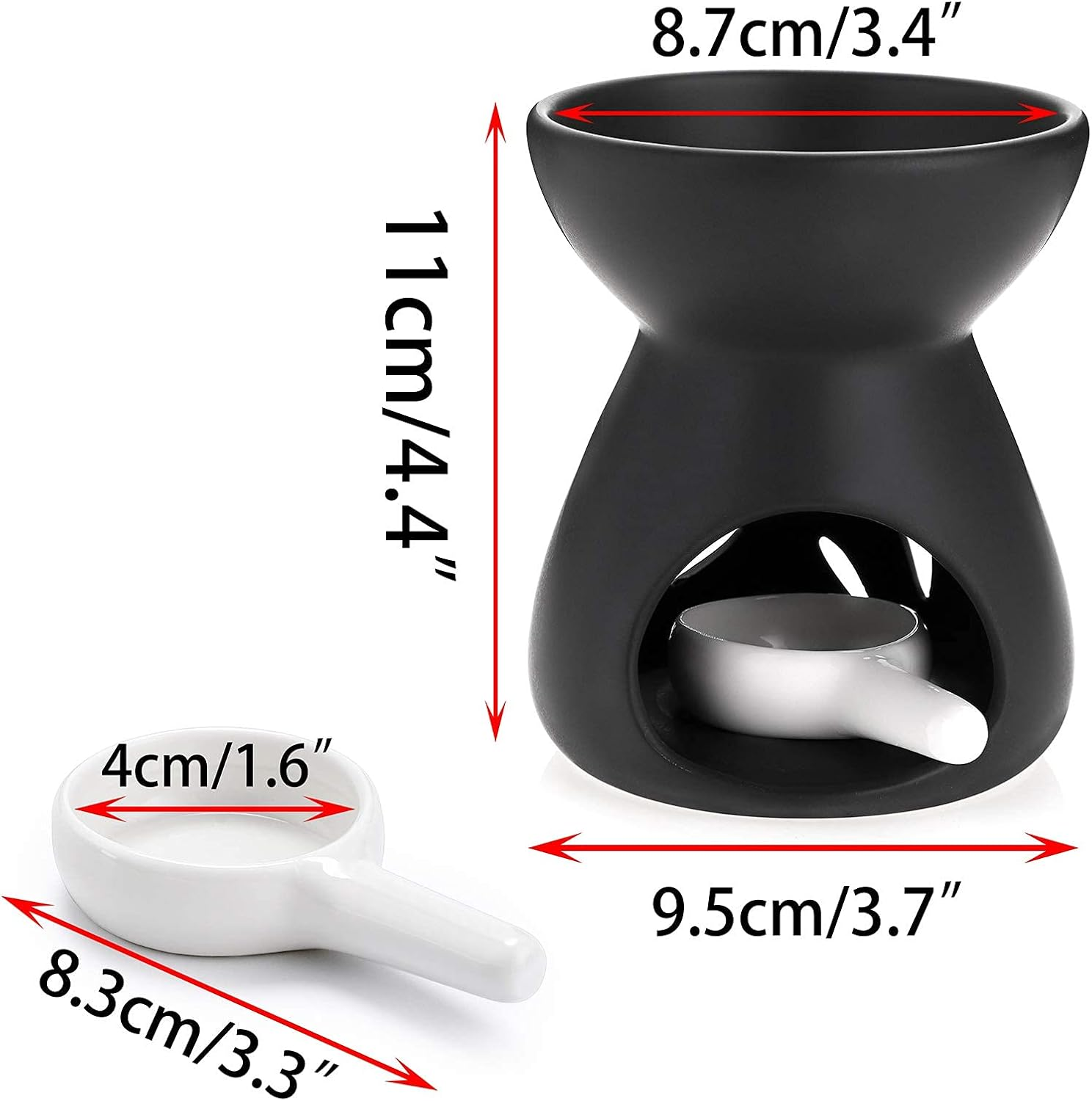 BSTKEY Ceramic Oil Burner Aroma Diffuser, Decorative Wax Melt Burner with Little Candle Spoon, Candle Burner for Home Office, Funnel Model (Black)
