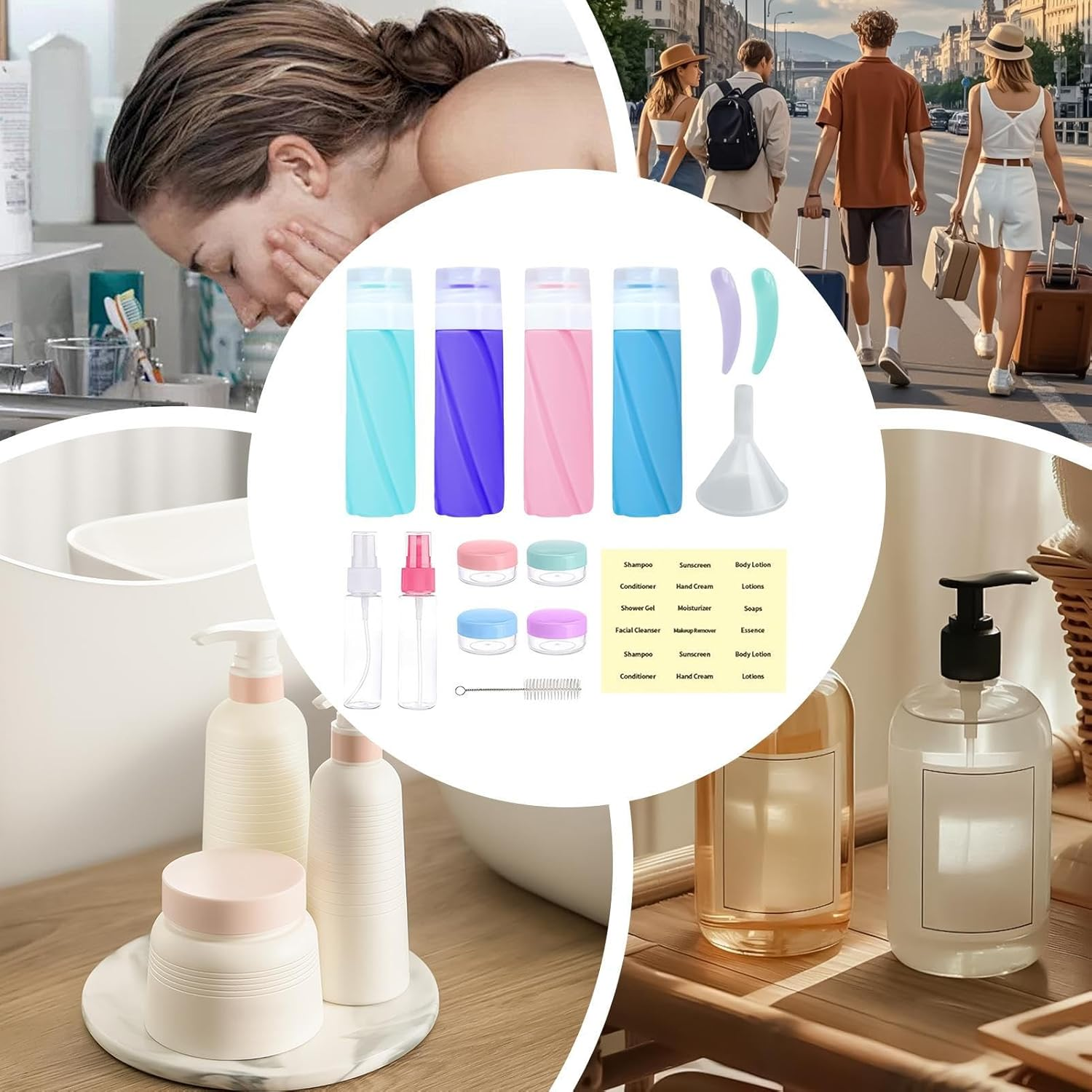 Travel Bottles for Toiletries - Travel Size Shampoo Spray Bottles | Leak Proof Empty Toiletry Containers Set Body for Shower Camping Holiday Vacation Road Trip