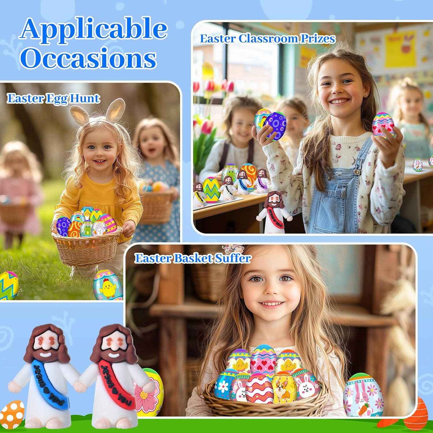 60 Pack Little Jesus Figures, Easter Jesus Loves You Toys to Hide and Seek Sunday School Baptism Gifts Religious Party Favors Easter Egg Stuffers image number 1