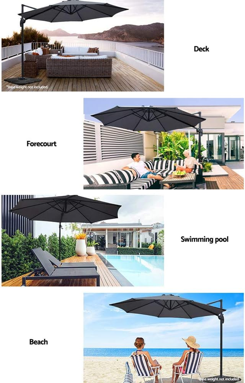 Instahut Outdoor Umbrella 3M Charcoal Cantilever Roma Umbrellas Stand, Sun Beach Garden Gazebo Canopy Home Patio Camping Tent, 360&deg; Rotatable Shading Water Resistant and UV - Black image number 3