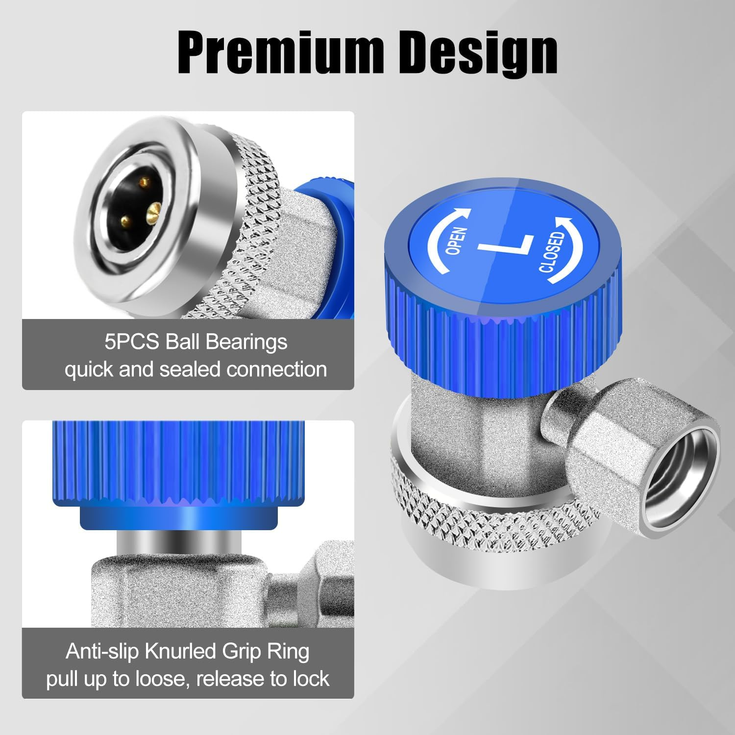 ADAFIRST AC R134A Adjustable Quick Coupler Adapters Work as Auto Air Conditioning Manifold Gauge Fittings, Automotive HVAC Low and High Side Service Port Connectors Connect Car Freon Charging Hose