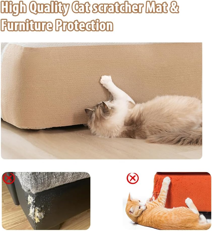 NATUYA Self-Adhesive Scratching Mat, Cat Scratching Mat, Cat Scratching Mat, Cat Scratching Board, Cat Wall Activity Scratching Posts (Khaki, 40 * 100CM) image number 1