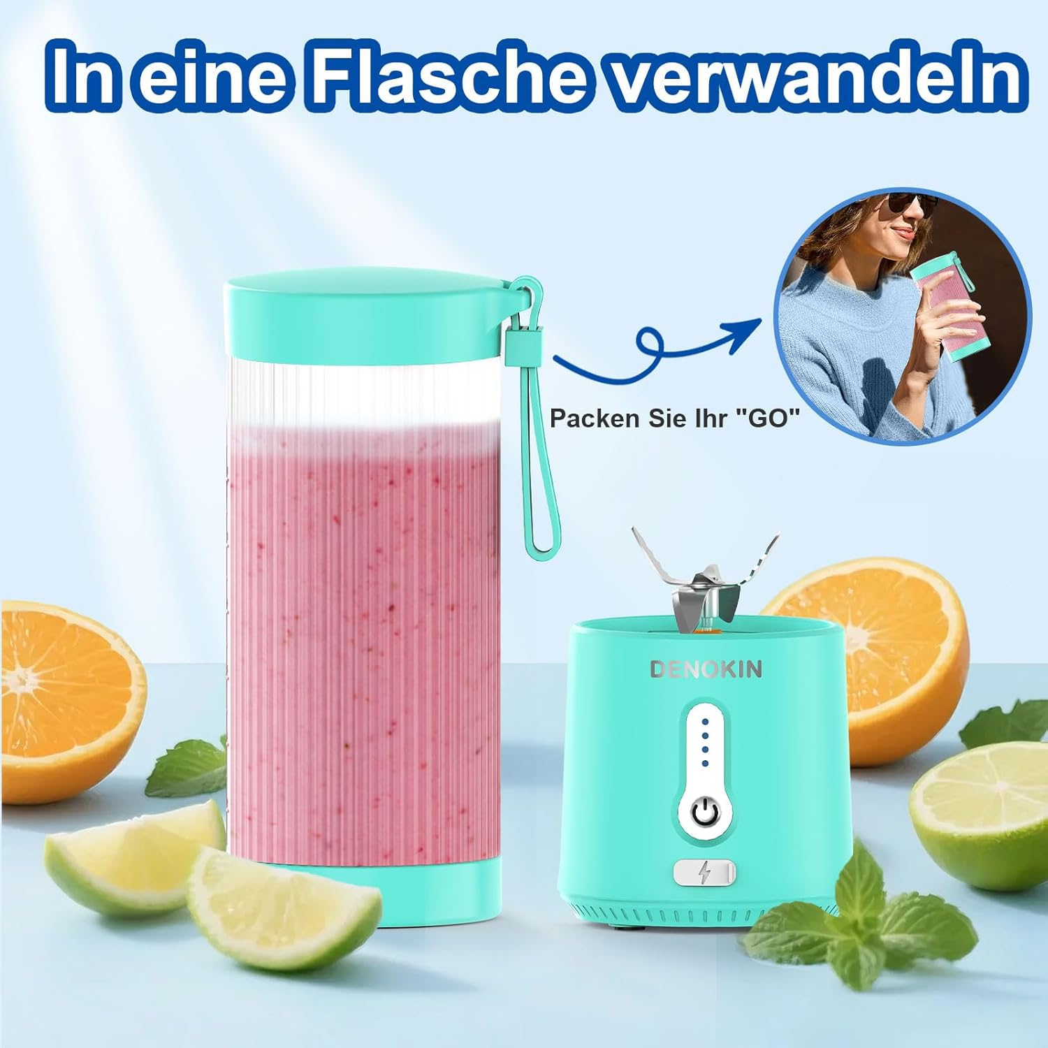 DENOKIN Portable Mixer/Blender/Smoothie Maker, 450 Ml Cup, Wireless & USB-C Rechargeable Mini Stand Mixer image number 5