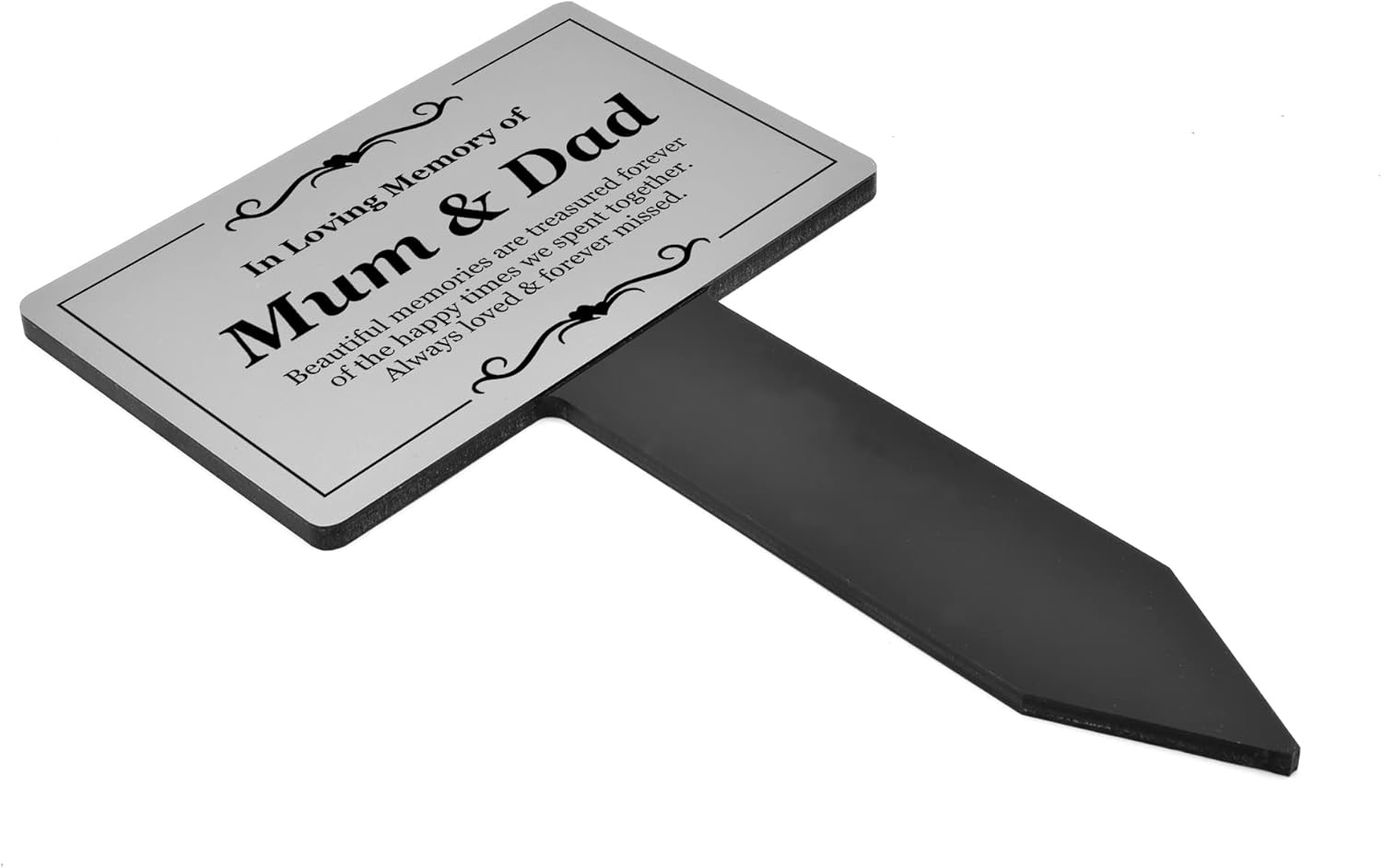 Mum & Dad Memorial Remembrance Plaque - Ground Stake - Silver and Black Acrylic, Weatherproof & Hardwearing, Outdoor, Grave Marker, Tribute, Plant Marker. Shipped Globally. image number 5