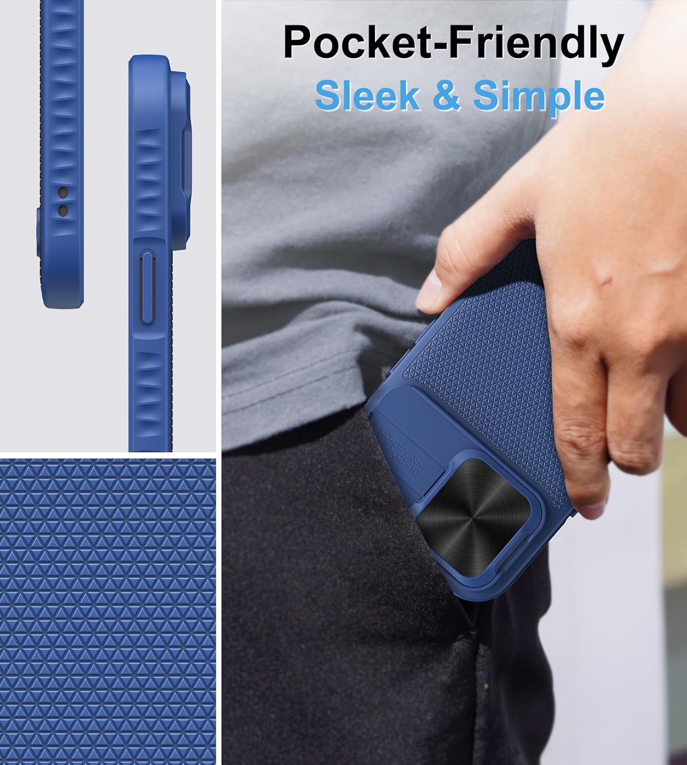 For Iphone 16 Pro Case with Stand, Slide Camera Cover, Compatible with Magsafe, Military-Grade Protection, Slim Rugged Shockproof Silicone Men Women Magnetic Phone Case for Iphone 16 Pro, Blue - Blue image number 3