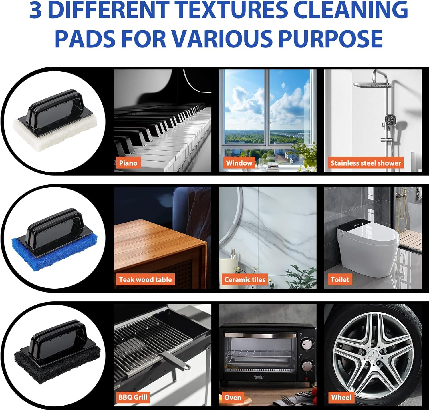 Skylarlife Scouring Pad Brush Cleaning Scrub with Handle Abrasive Pad for Grout Tile Shower and Sink Cleaning, Scrubbing Floor and Tile Boat Polishing Refinishing Bathroom Kitchen Heavy Duty (1-Pack) image number 6