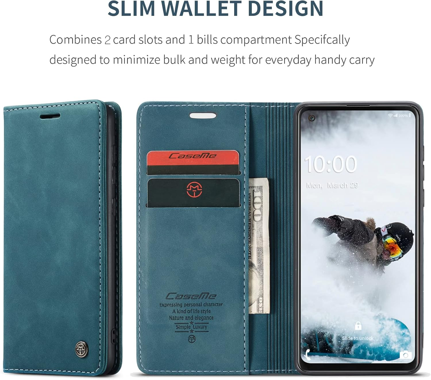 Cracedily Mobile Phone Case for Samsung Galaxy A21S Case, Flip Case Premium Leather Flip Case Magnetic Card Slot Stand Function Flip Case Protective Cover for Galaxy A21S, Teal Green image number 2