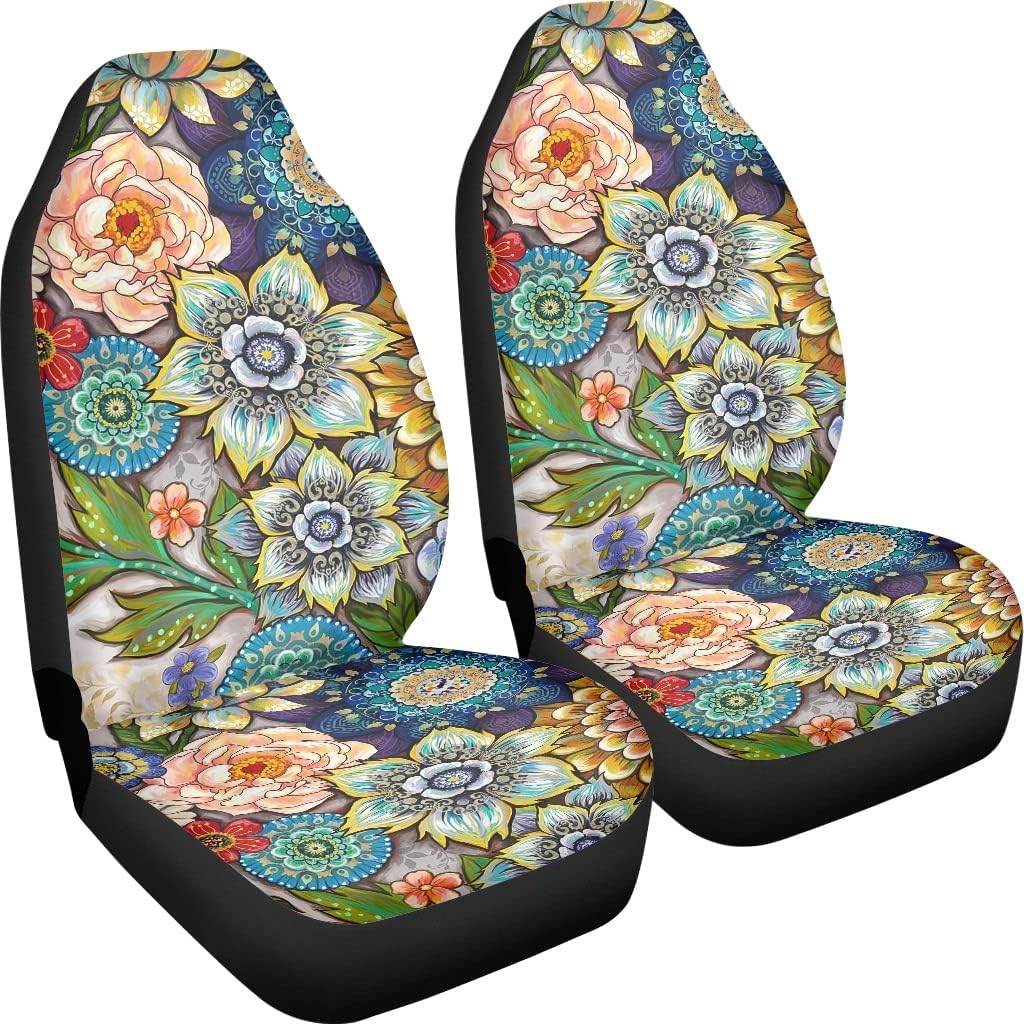 TOADDMOS Bright Blossoms Colorful Boho Floral Print Car Seat Covers for Women,Universal Auto Front Seats Protector Fits for Car,Suv Sedan,Truck image number 2