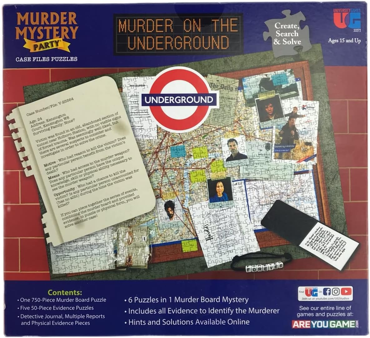 Murder Mystery Party Case File Puzzle: Murder on the Underground, 1000 Pieces, Ages 14+ | Investigate Crime, Solve Cold Case, Includes Poster & Evidence Board