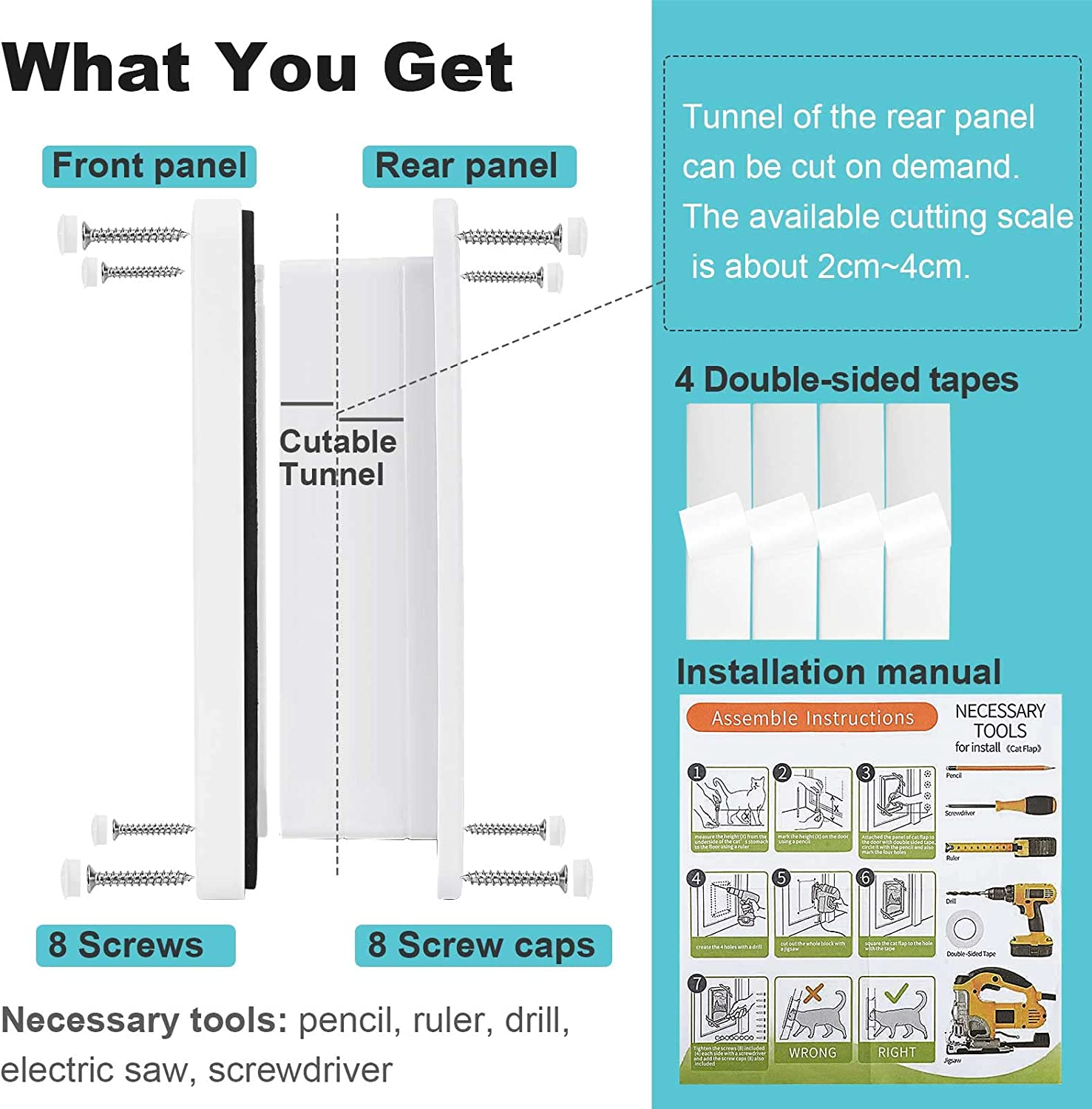 Cat Door, Safety Pet Door with 4 Way Lock, Weatherproof & Easy Installation Cat Flap Door for Interior Exterior Door, Window, Wall(X-Large, 20Cm X 22Cm Flap) image number 5