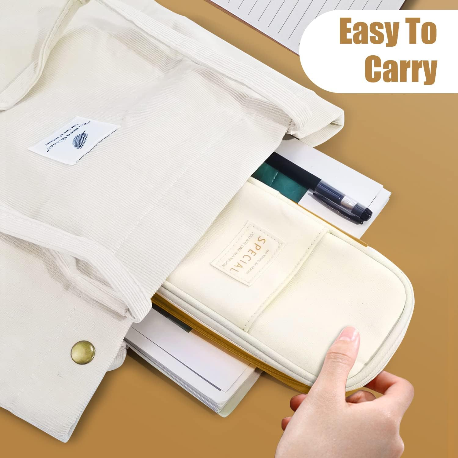 LHMTQVK Large Capacity Pencil Case Pencil Pouch Handheld Pen Bag, School Pencil Case for Teen Girl Boy Men Women Adult Christmas Gifts, Light Blue-Beige, Portable (01) image number 5