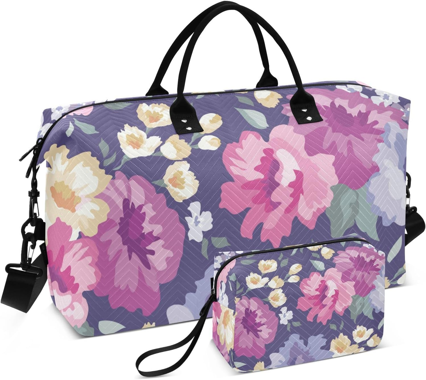 Overnight Travel Duffel Bag Weekender Bag Flowers Floral Farmhouse Eclectic Large Gym Bag with Toiletry Bag For, Flowers Floral Farmhouse Eclectic, Set of 2, Art Deco image number 1