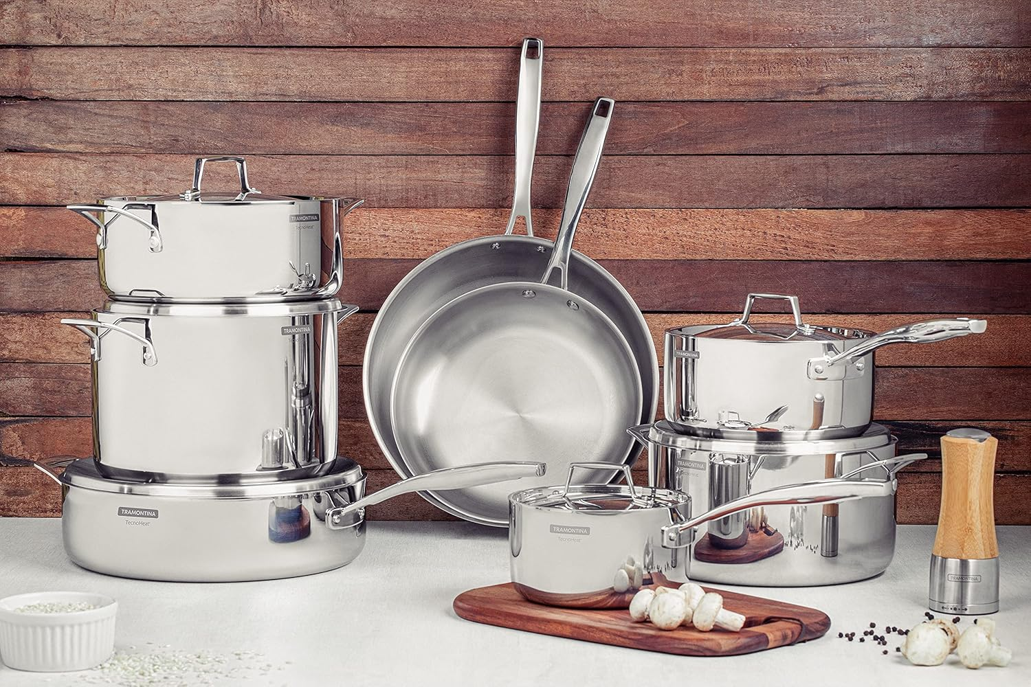 Tramontina Grano Stainless Steel Shallow Frying Pan with Tri-Ply Body, 20 Cm Diameter