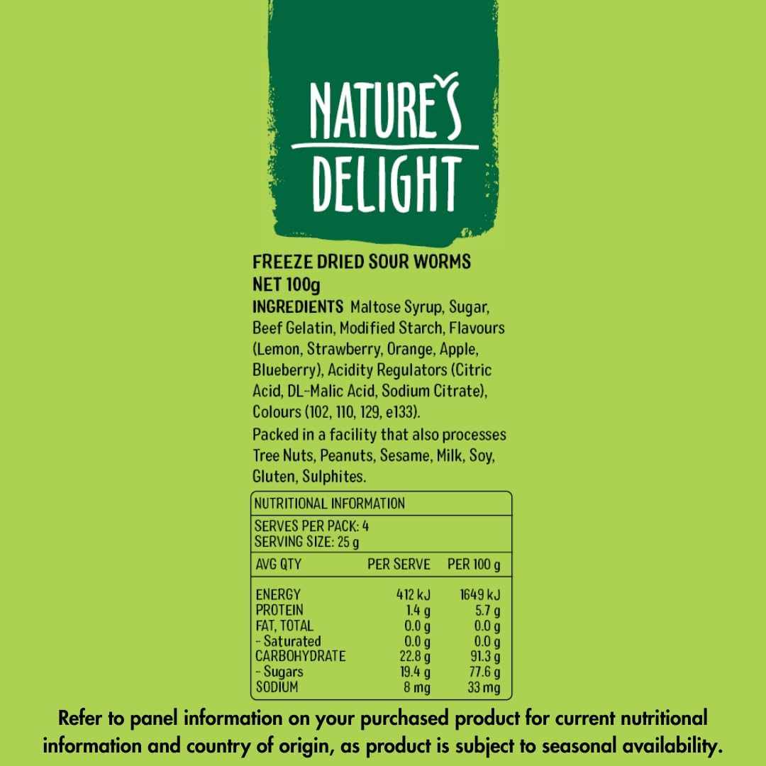 Nature'S Delight Freeze Dried Candy Sour Worms, 100G image number 6