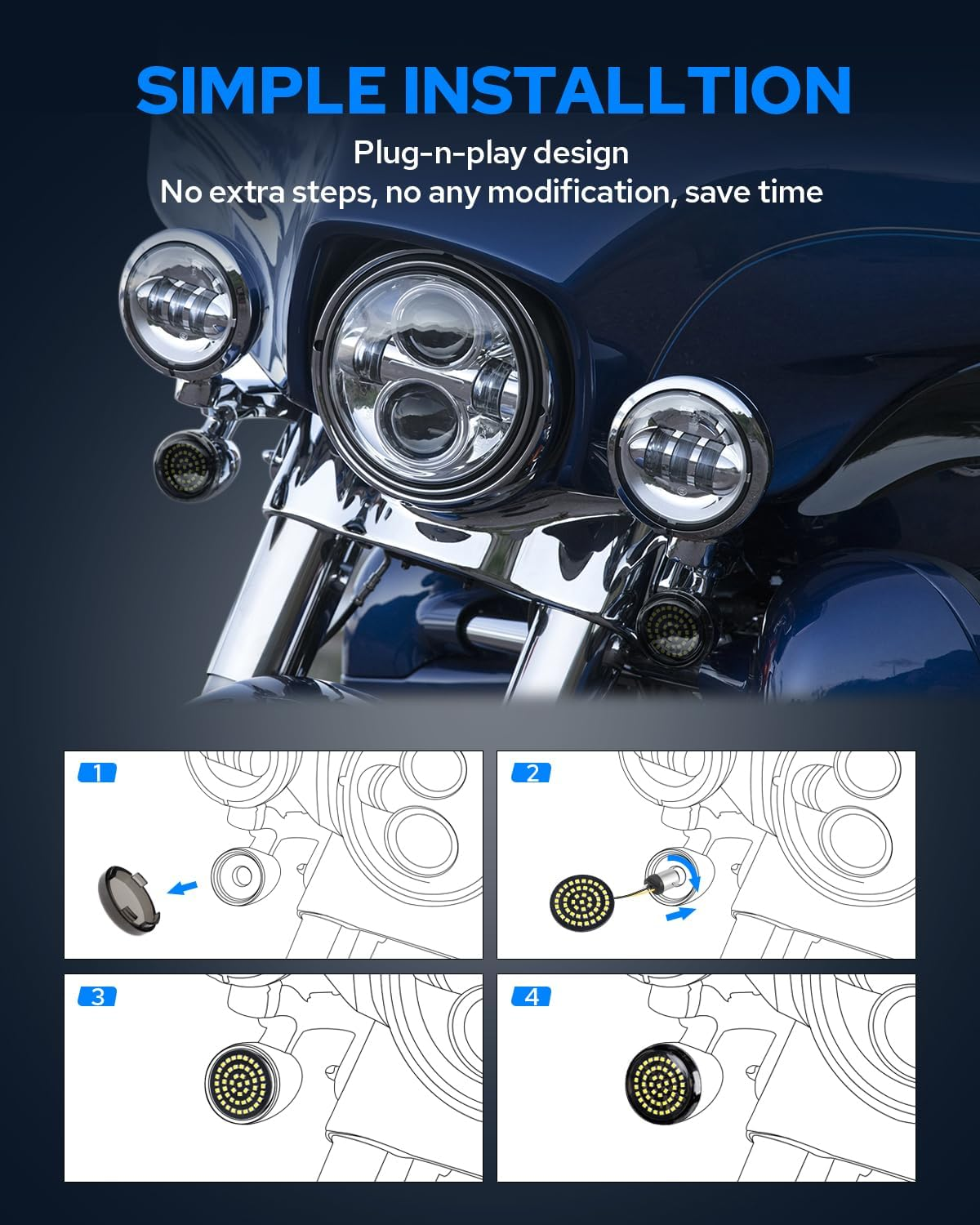 Benlari New 1157 LED Motorcycle Front Turn Signals Bulbs 2 Inch Bullet Lights with Smoked Lens Covers Fit for Harley Davidson Touring Dyna Softail Sportster Street Glide Road Glide Iron 883, 2PCS