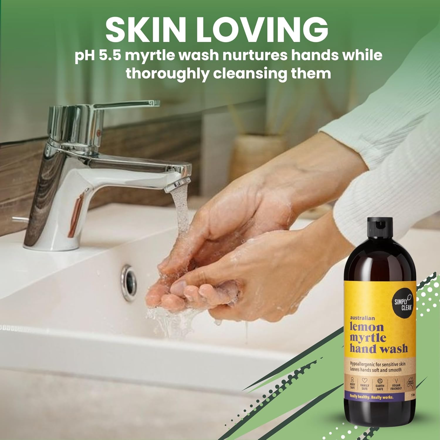 Simplyclean Lemon Myrtle Hand Wash &ndash; Natural Hand Cleanser with Pure Australian Lemon Myrtle Essential Oil &ndash; Creamy Ph 5.5 Formula &ndash; SLS and SLES Free &ndash; Gentle on Skin &ndash; 1 Litre image number 3