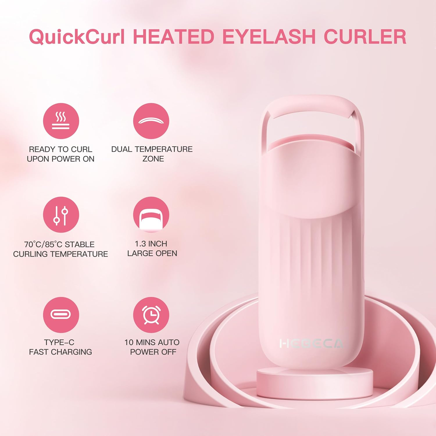 Heated Eyelash Curler Innovative, Quickcurl 1S Heat Up, Natural Eyelash Curler 70&deg;C/85&deg;C Adjustable Heat (Pink) image number 6