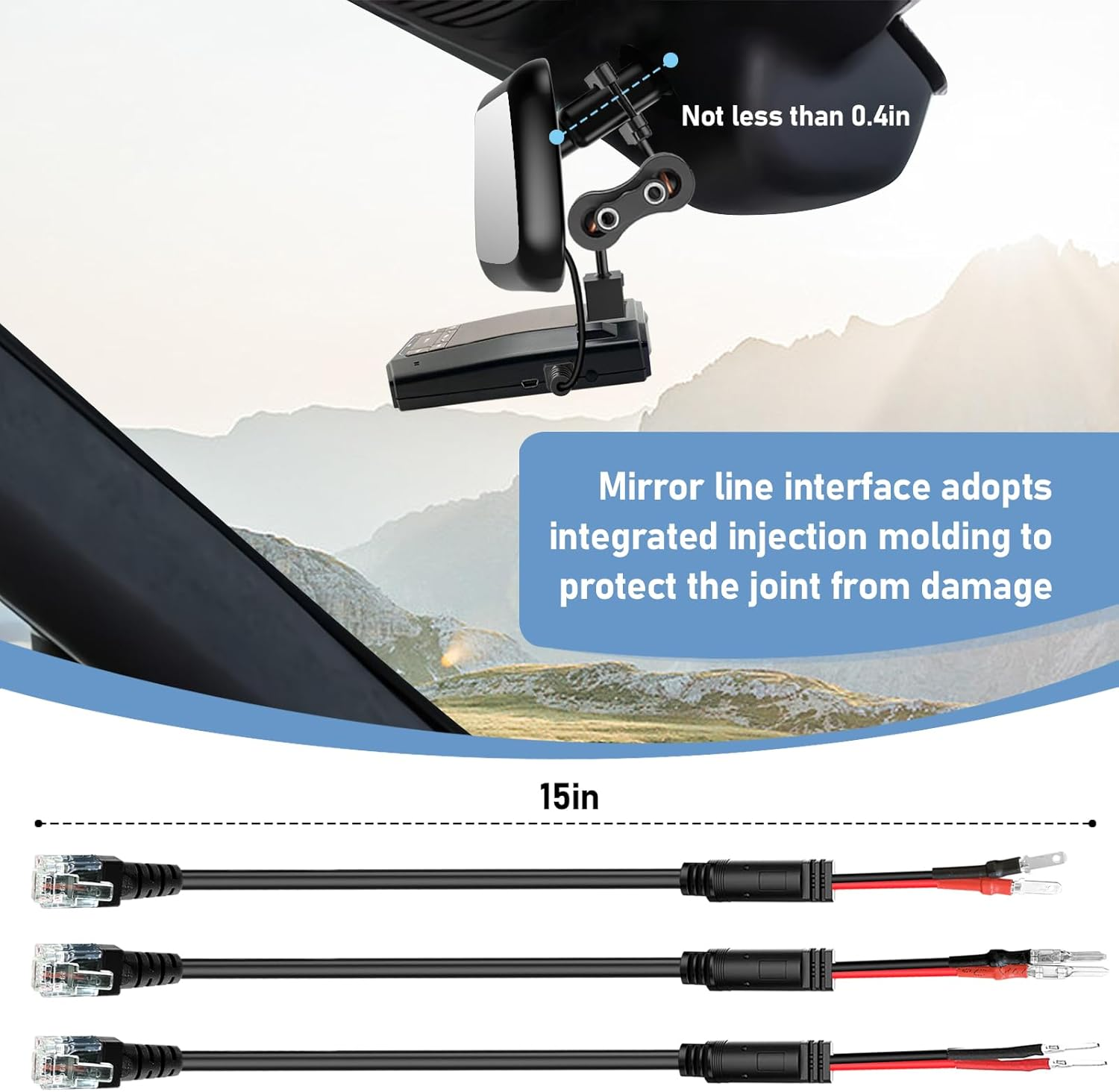 Radar Detector Mount,Rearview Mirror Rod Radar Mounting Bracket+Rearview Mirror Hard Wire Power Cord Kit16,With Inline Fuse (For Radar Base with EZ Magnet Connection)