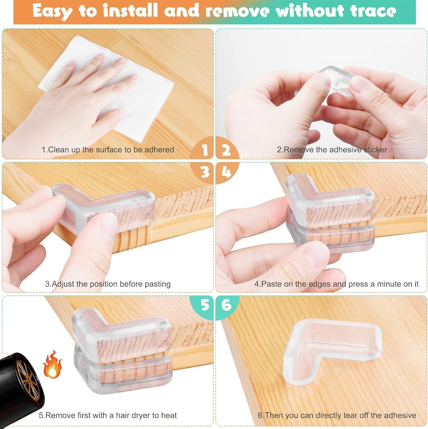 WENPENG Baby Corner Protector, Clear Corner Protectors for Furniture Corner Protectors Corner Guards Baby Proof Corner Covers Baby Safety (12 PCS (6 round + 6 L-Shpae))