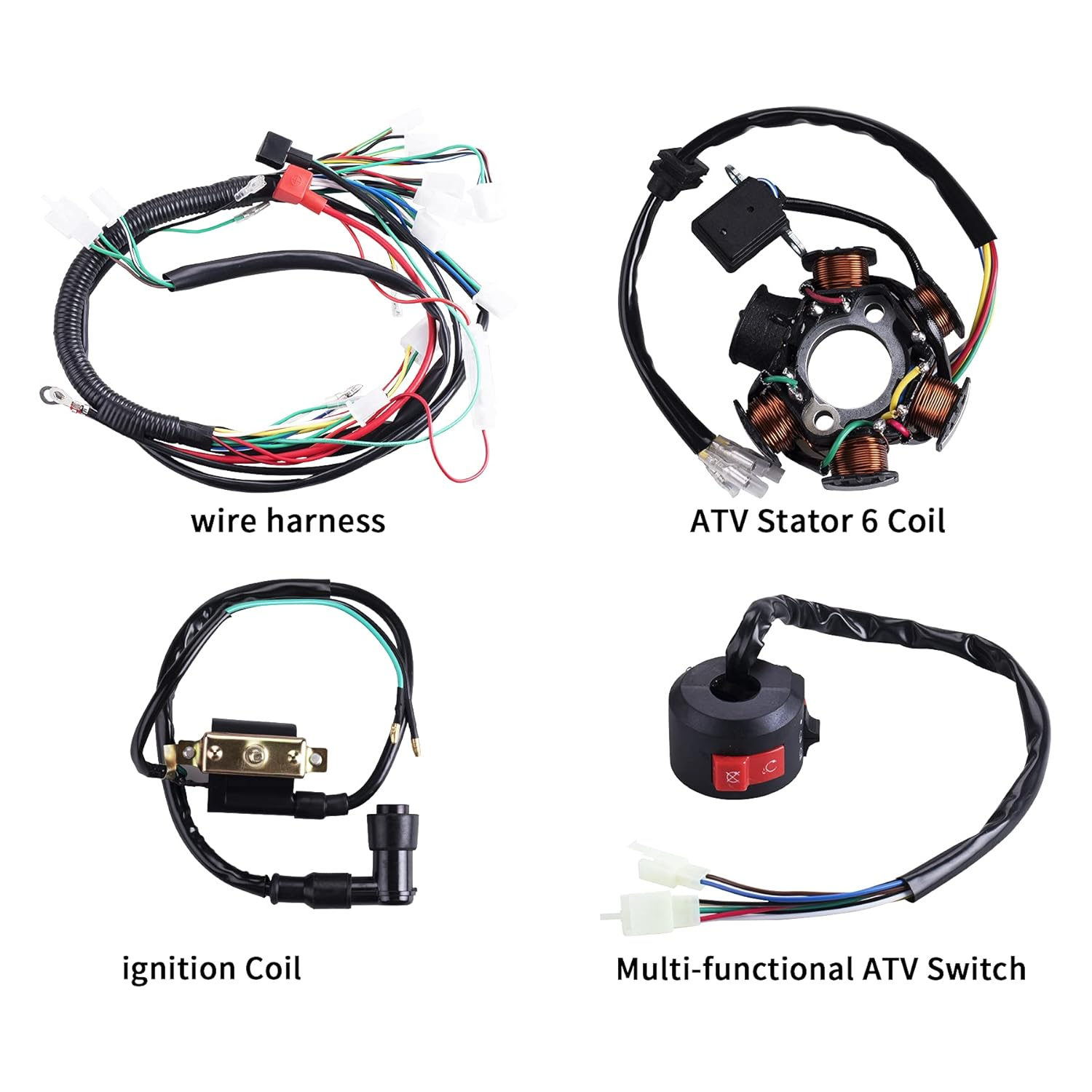 Complete Electrics Wiring Harness Coil Stator Solenoid Relay CDI Spark Plug for 4 Wheelers Stroke ATV 50Cc 70Cc 90Cc 110Cc 125Cc Go Kart Pit Quad Dirt Buggy Bike Parts By image number 5