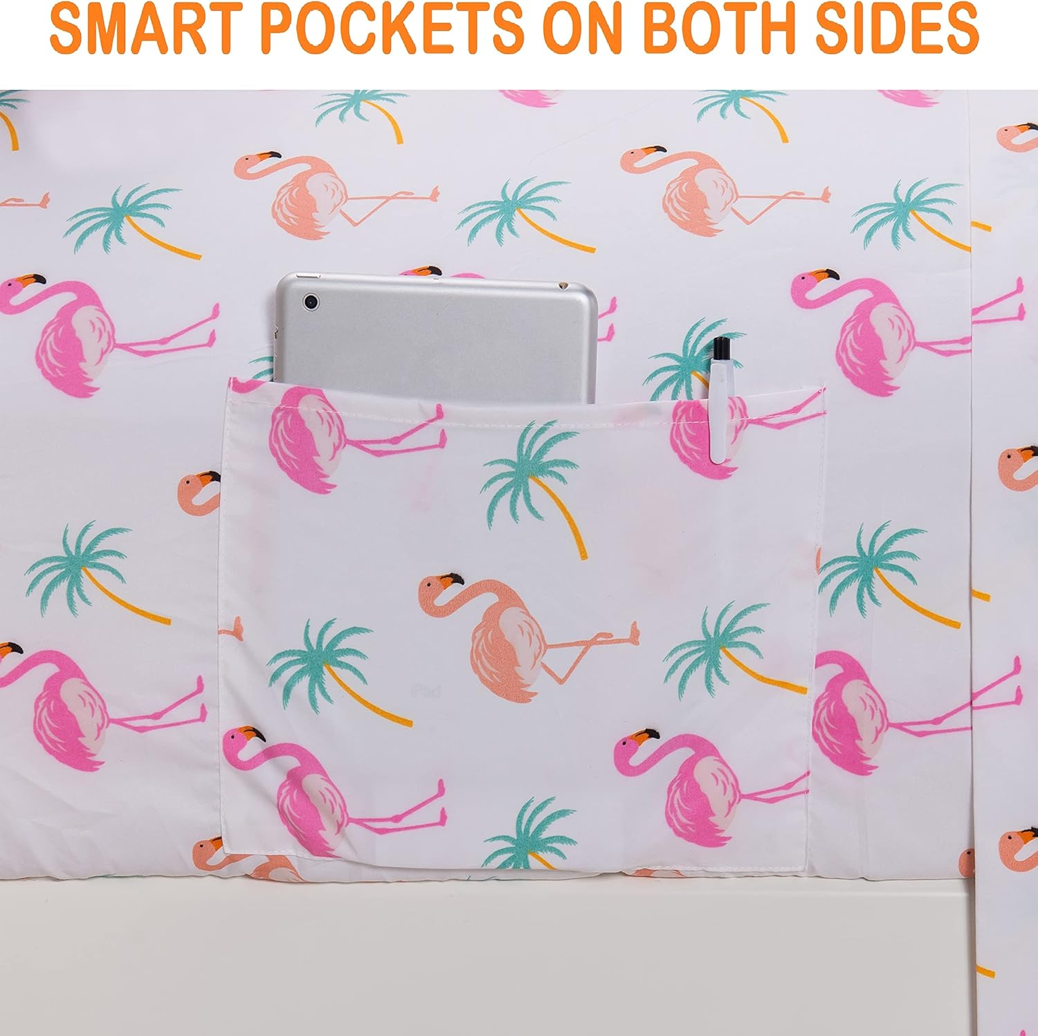 Elegant Comfort Ultra-Soft Double Brushed 6-Piece Microfiber Sheet Set Beautiful Tropical Patterns, and Vibrant Solid Colors, Luxury, All-Season Bed Sheet Set - Flamingo, Queen image number 5